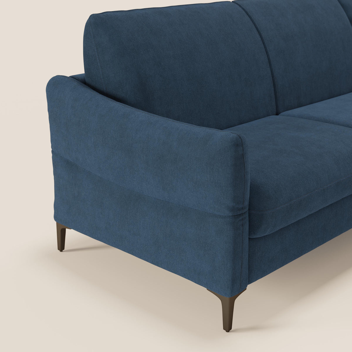 Dalia divano letto angolare con materasso alto 18 cm piedini alti e penisola contenitore in tessuto smacchiabile T17 - divitt.sbs