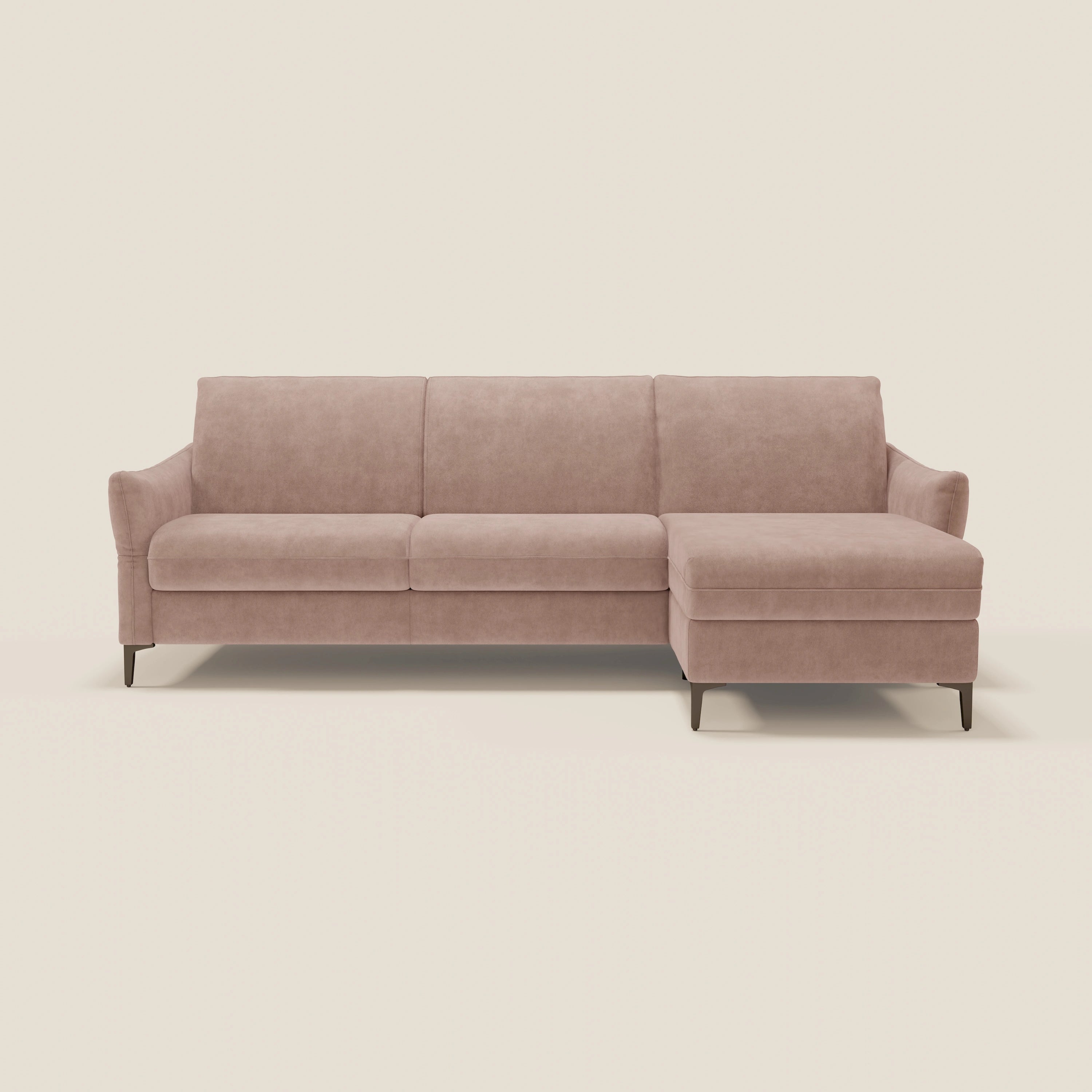 Dalia divano letto angolare con materasso alto 18 cm piedini alti e penisola contenitore in tessuto smacchiabile T17 - divitt.sbs