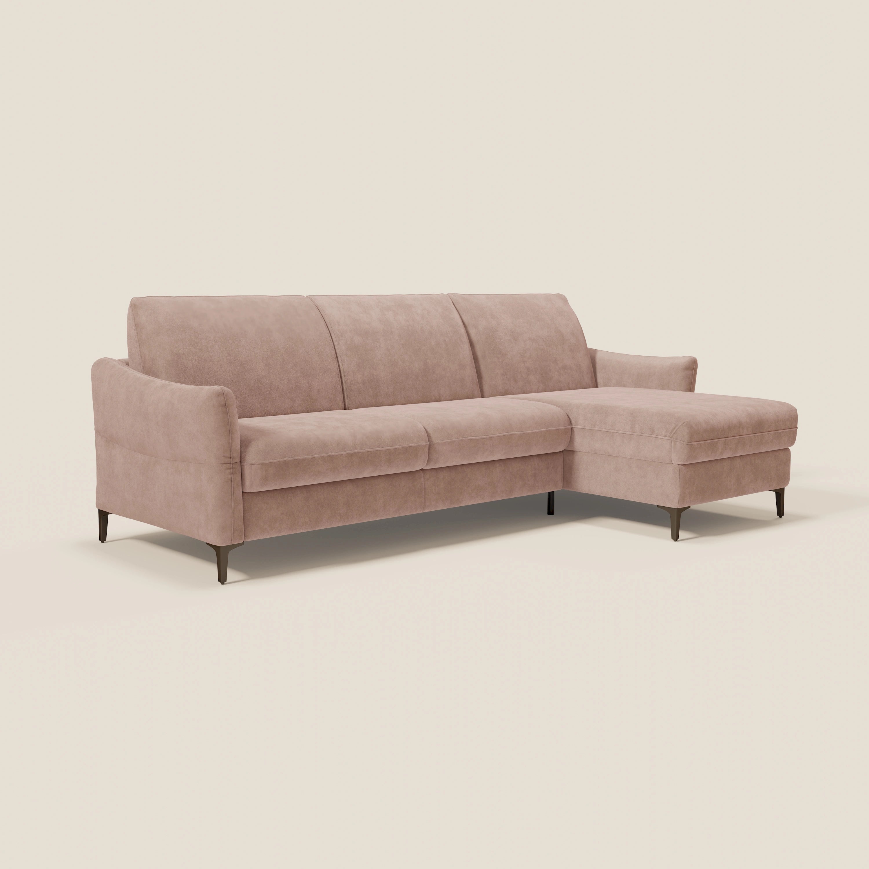 Dalia divano letto angolare con materasso alto 18 cm piedini alti e penisola contenitore in tessuto smacchiabile T17 - divitt.sbs
