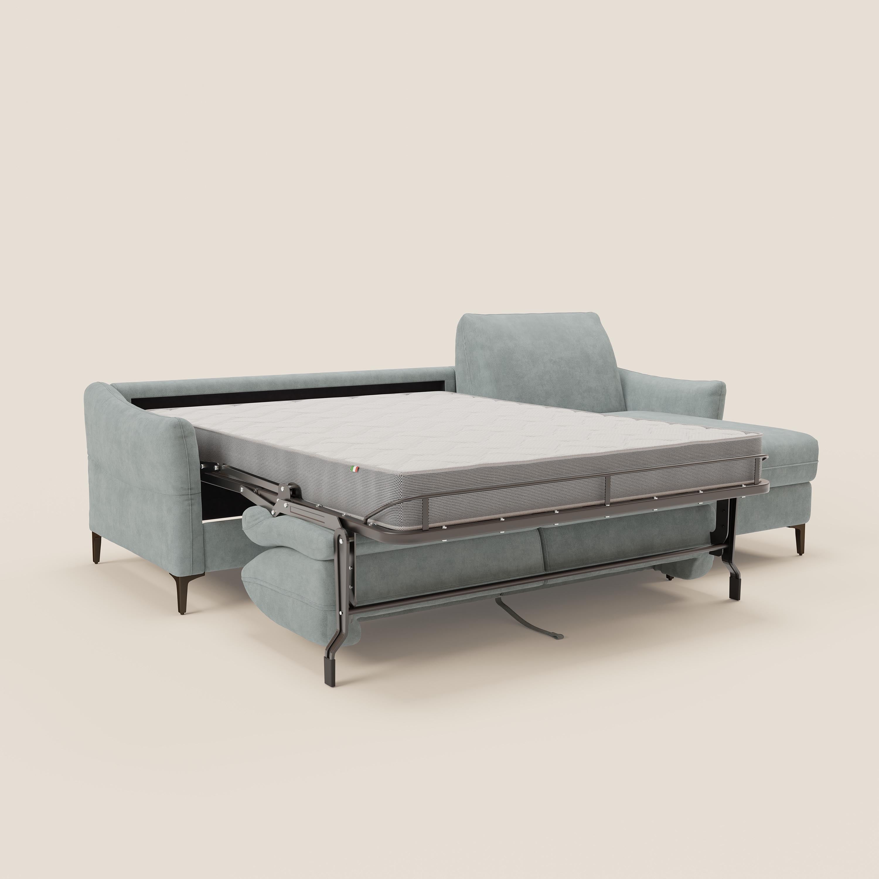 Dalia divano letto angolare con materasso alto 18 cm piedini alti e penisola contenitore in tessuto smacchiabile T17 - divitt.sbs