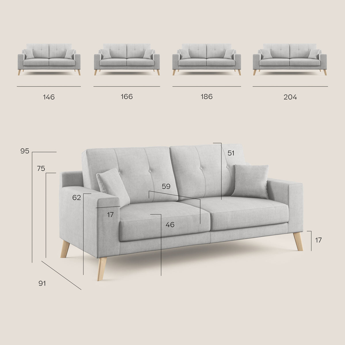 Danish divano moderno in tessuto morbido impermeabile T02 beige - divitt.sbs