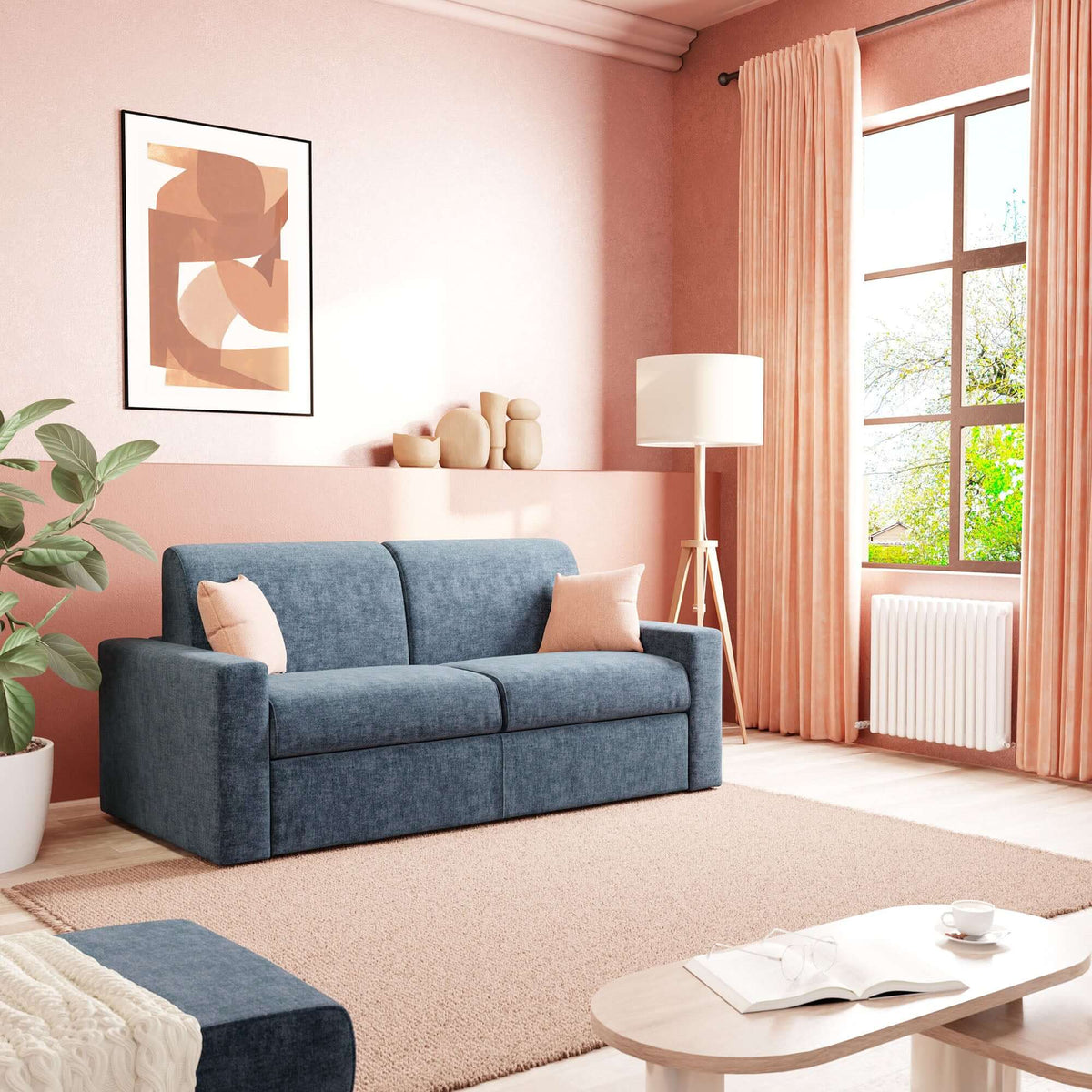 Diomede Divano letto matrimoniale in velluto easy clean sfoderabile - design moderno e comfort in T35 blu - divitt.sbs