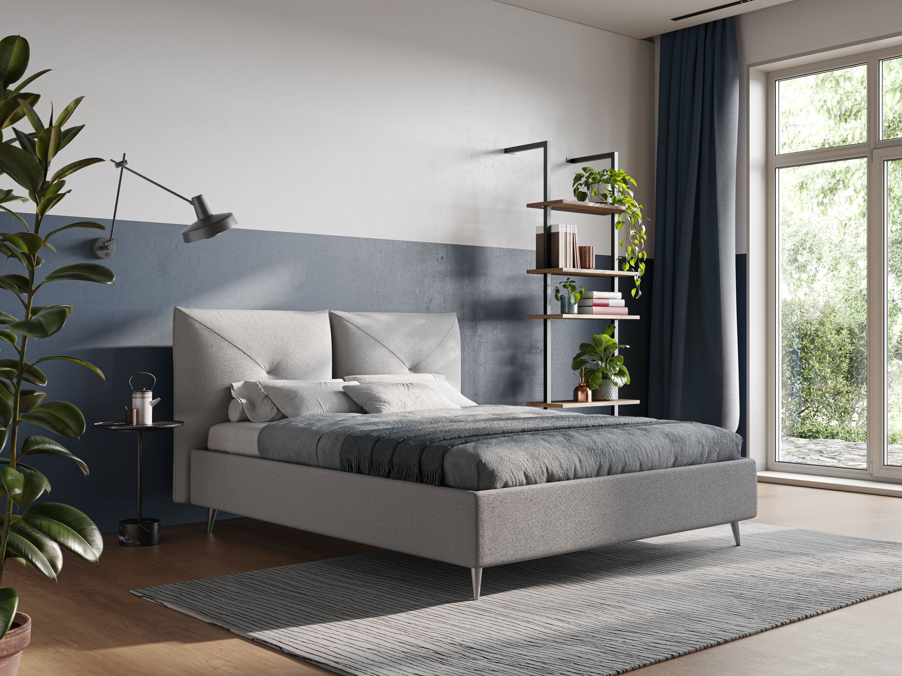 Adone letto imbottito contenitore a doppia pannellatura in bouclet impermeabile T07 grigio - divitt.sbs