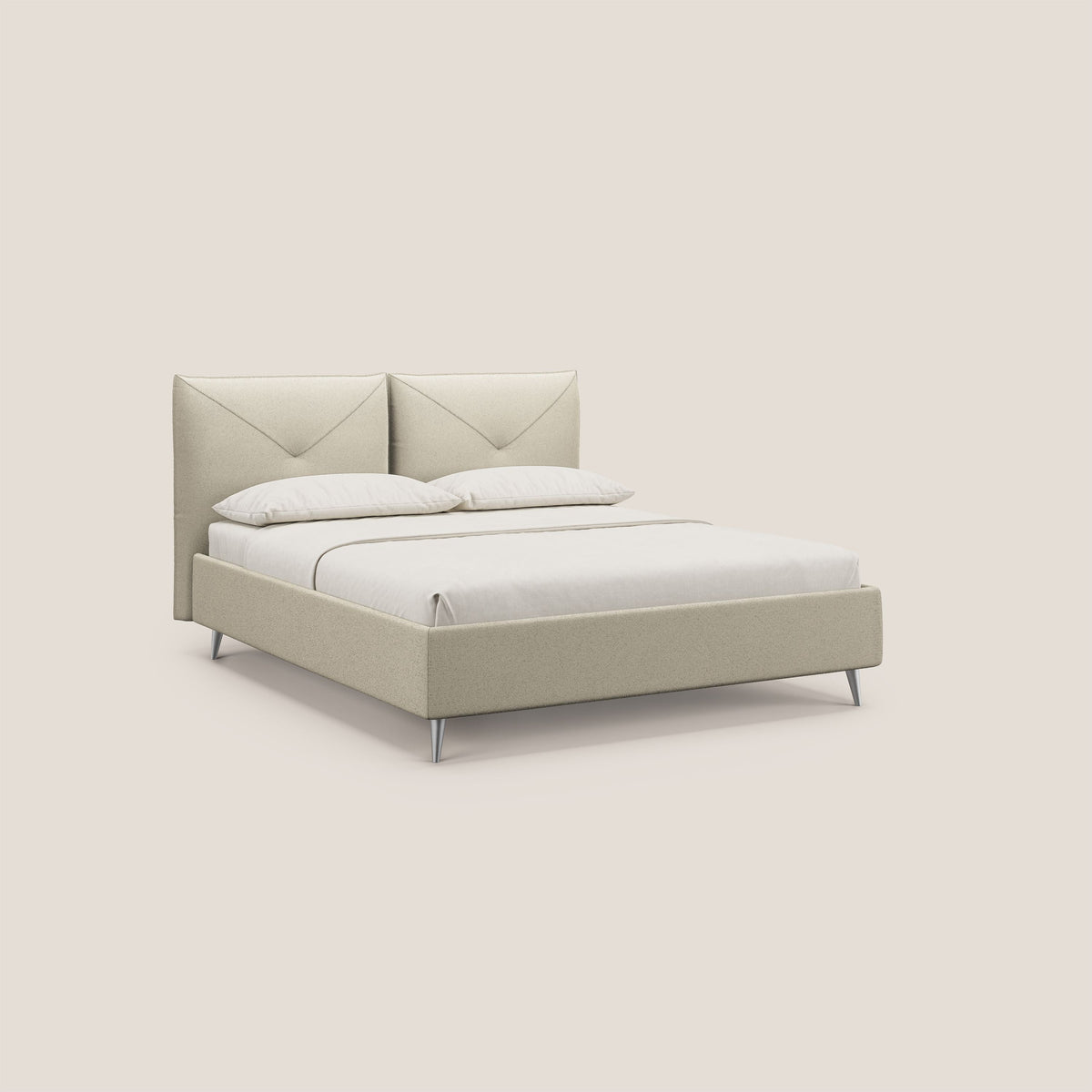 Adone letto imbottito contenitore a doppia pannellatura in bouclet impermeabile T07 beige - divitt.sbs