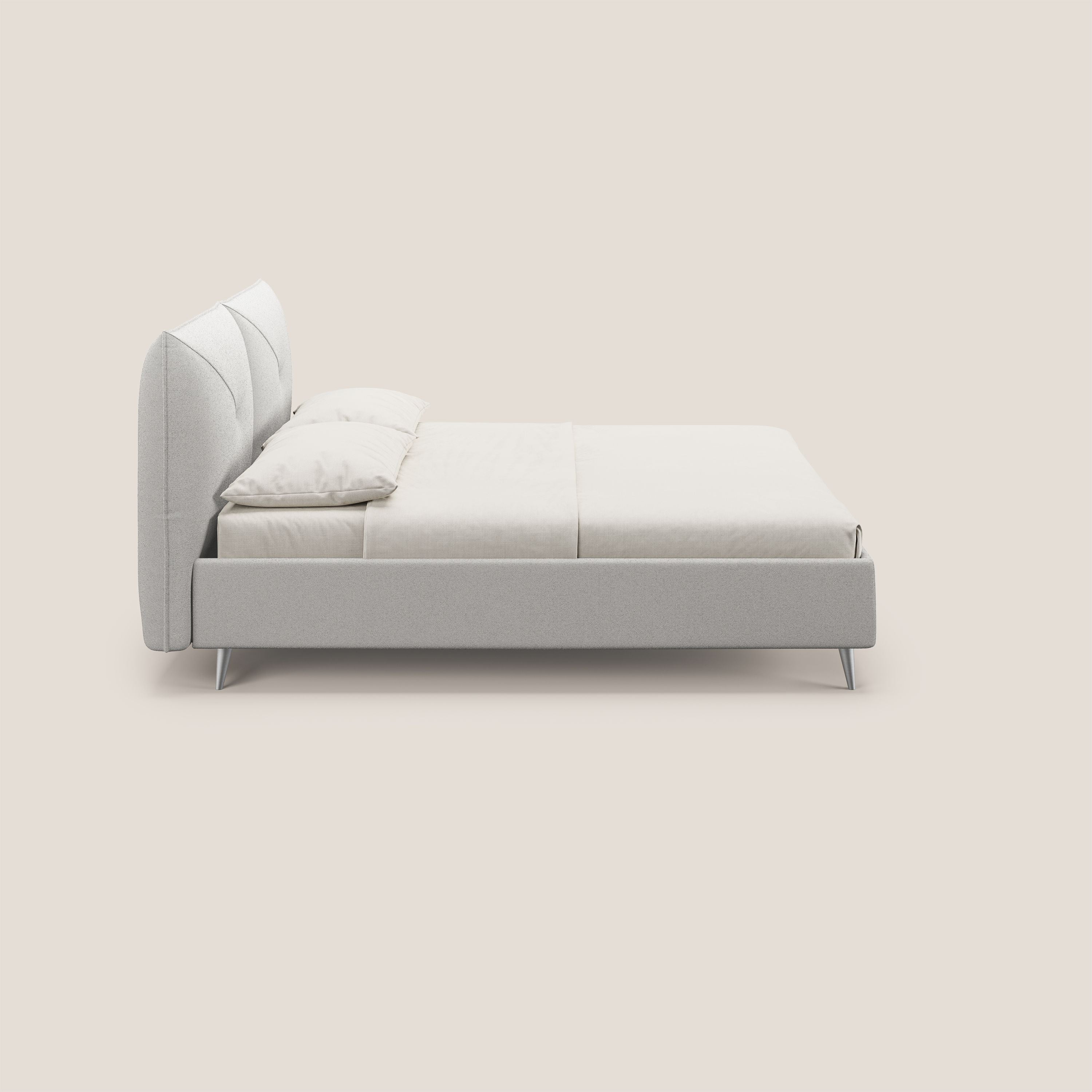 Adone letto imbottito contenitore a doppia pannellatura in bouclet impermeabile T07 grigio - divitt.sbs