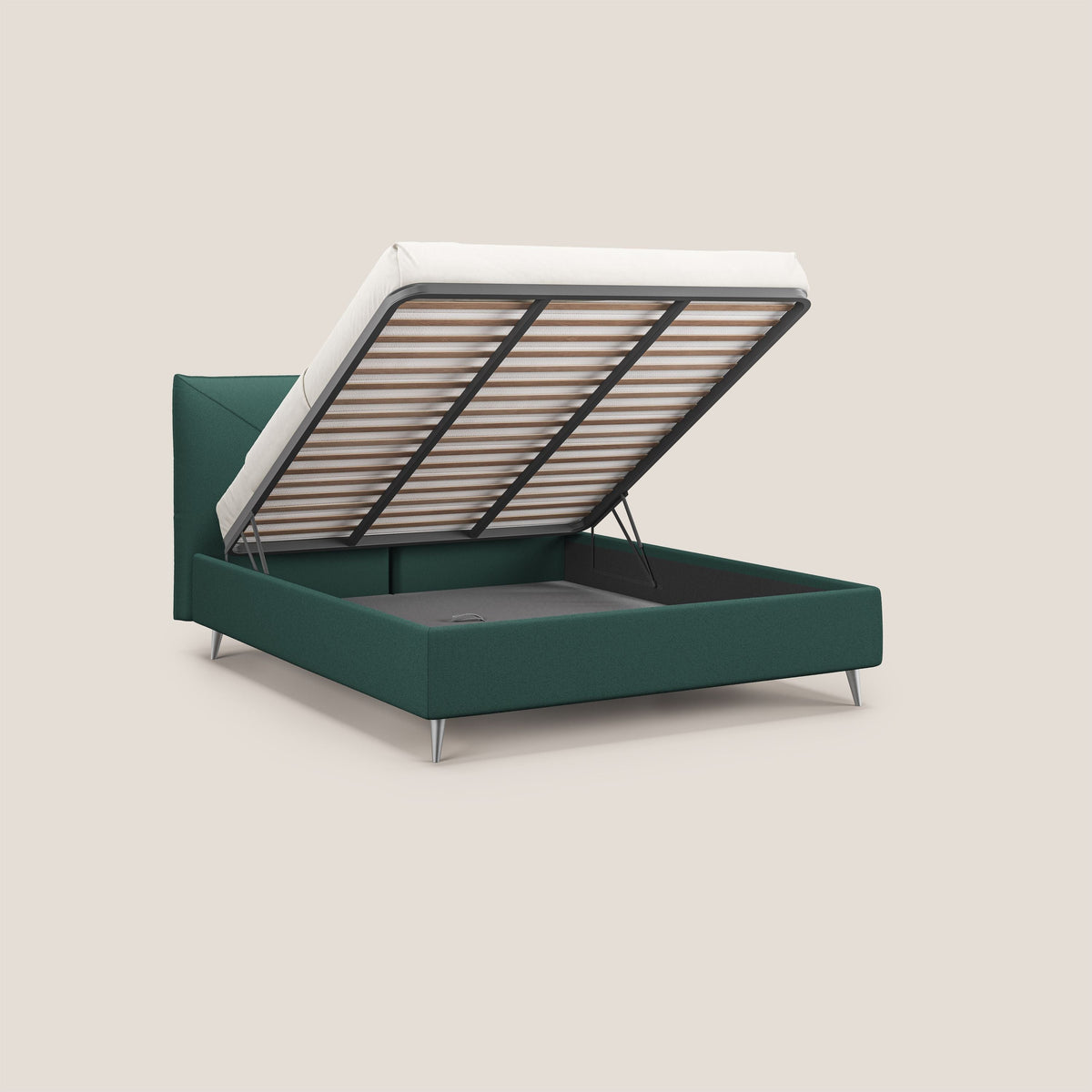Adone letto imbottito contenitore a doppia pannellatura in bouclet impermeabile T07 verde - divitt.sbs