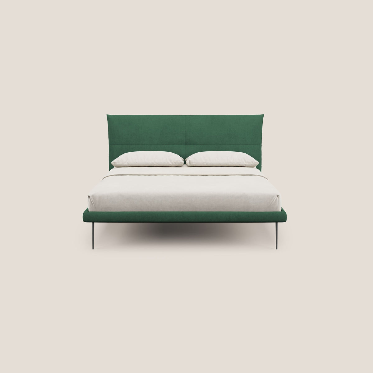 Akiko letto imbottito con piedi alti in metallo in tessuto impermeabile T02 verde - divitt.sbs