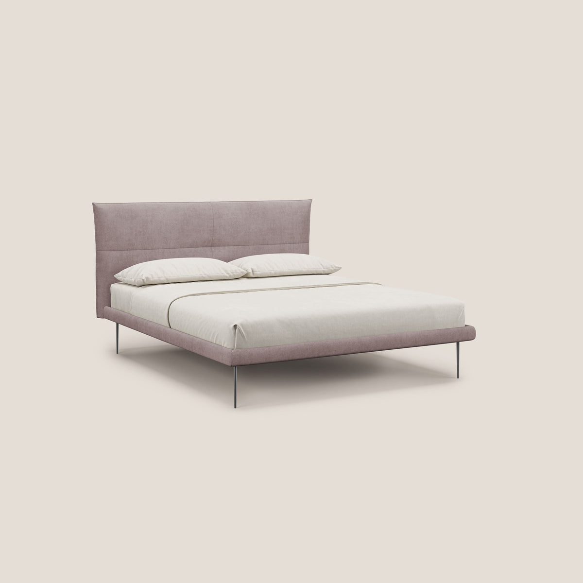 Akiko letto imbottito con piedi alti in metallo in tessuto impermeabile T02 rosa - divitt.sbs