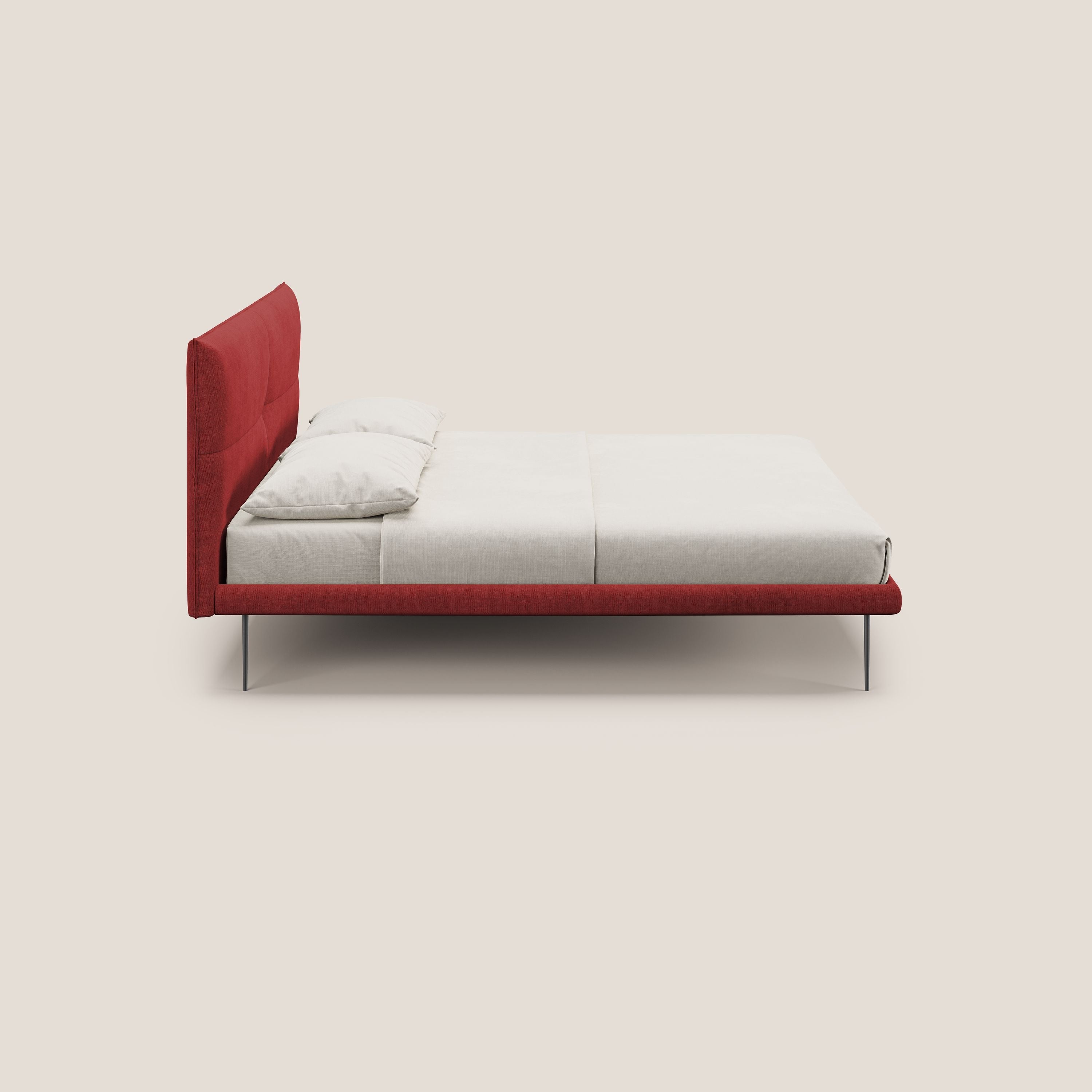 Akiko letto imbottito con piedi alti in metallo in tessuto impermeabile T02 rosso - divitt.sbs