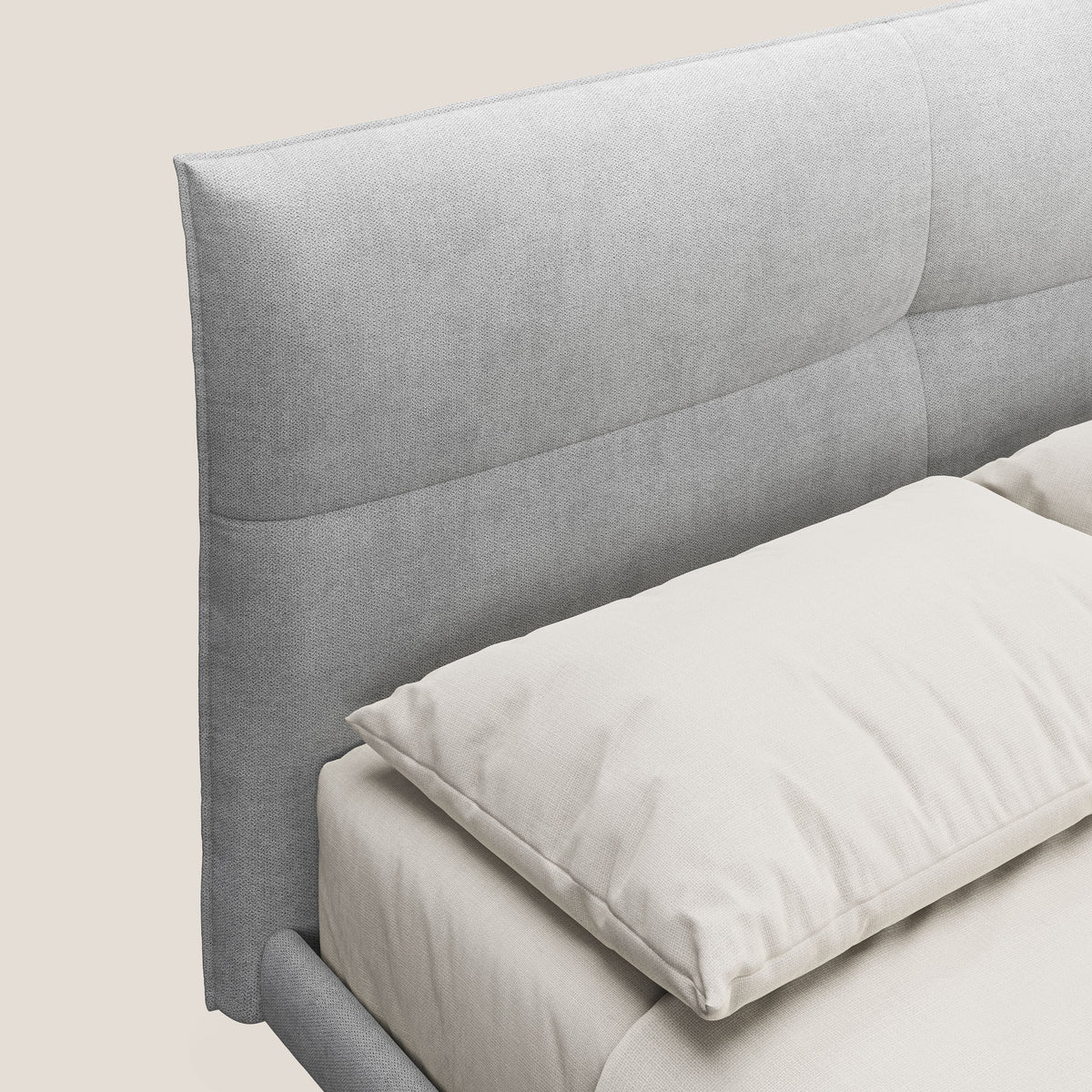 Akiko letto imbottito con piedi alti in metallo in tessuto impermeabile T02 grigio chiaro - divitt.sbs