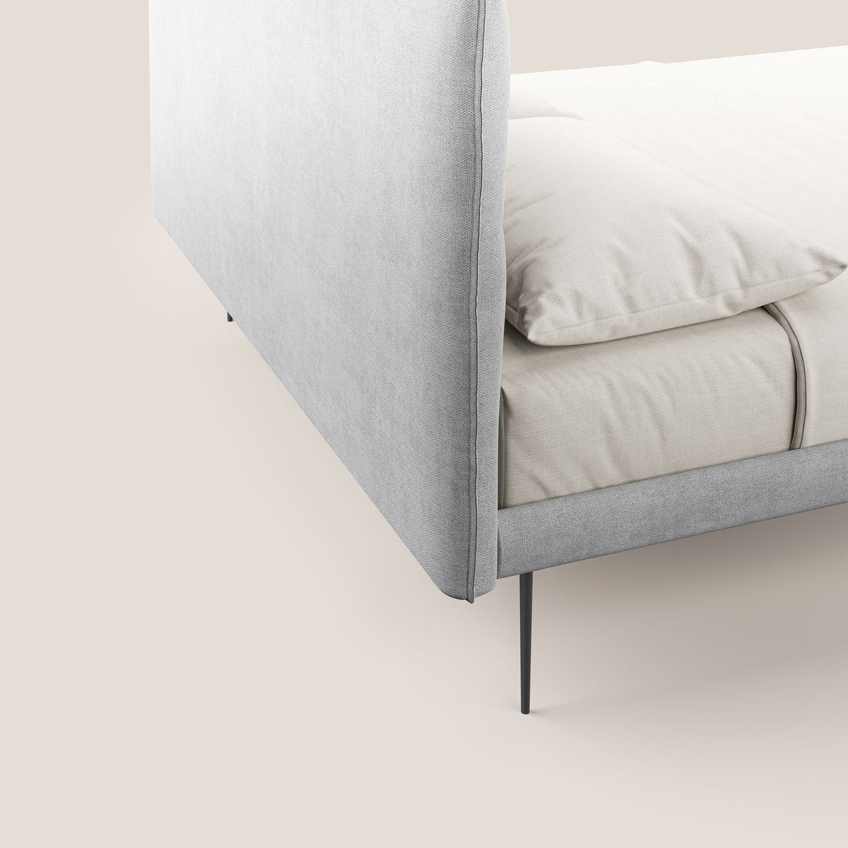 Akiko letto imbottito con piedi alti in metallo in tessuto impermeabile T02 grigio chiaro - divitt.sbs