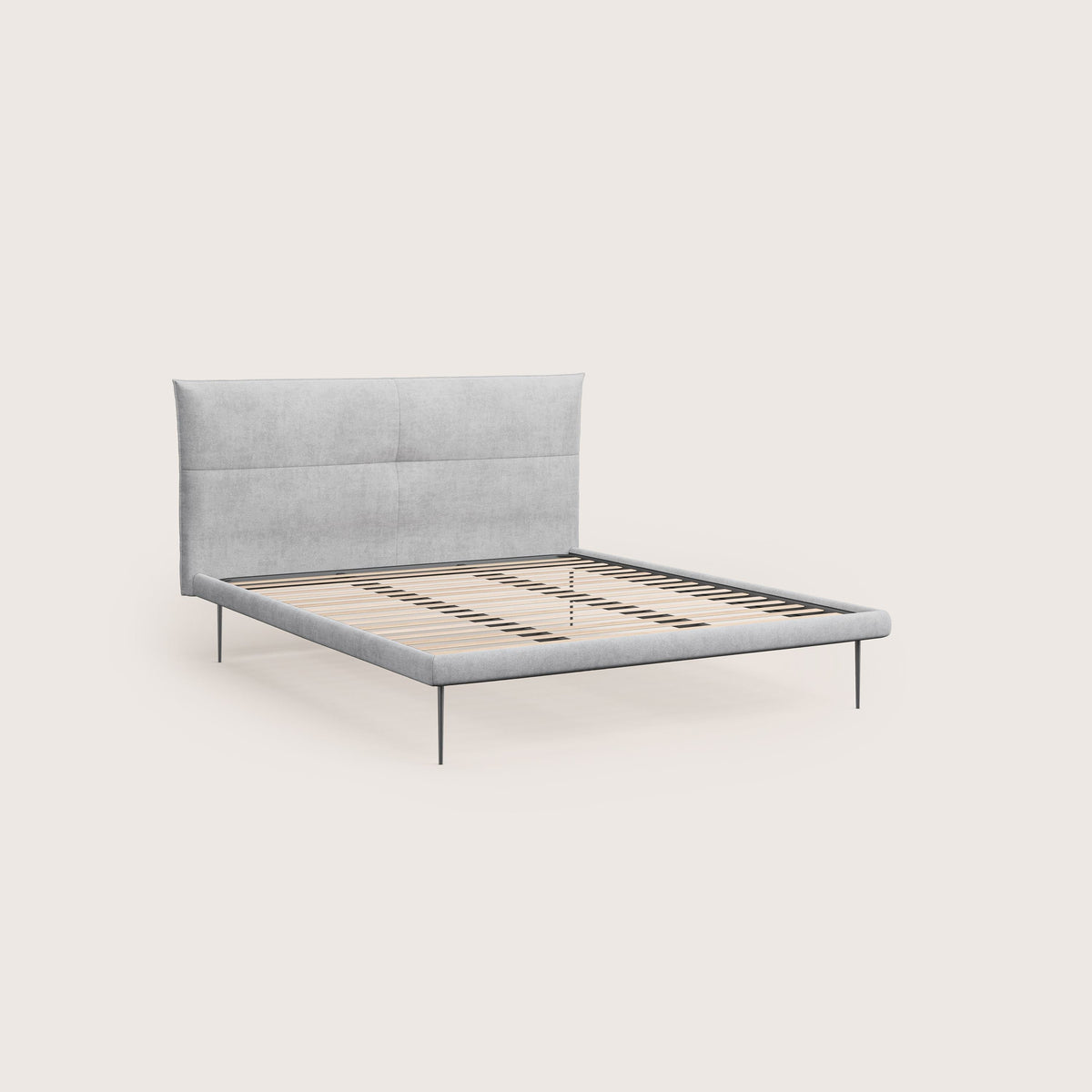 Akiko letto imbottito con piedi alti in metallo in tessuto impermeabile T02 grigio chiaro - divitt.sbs