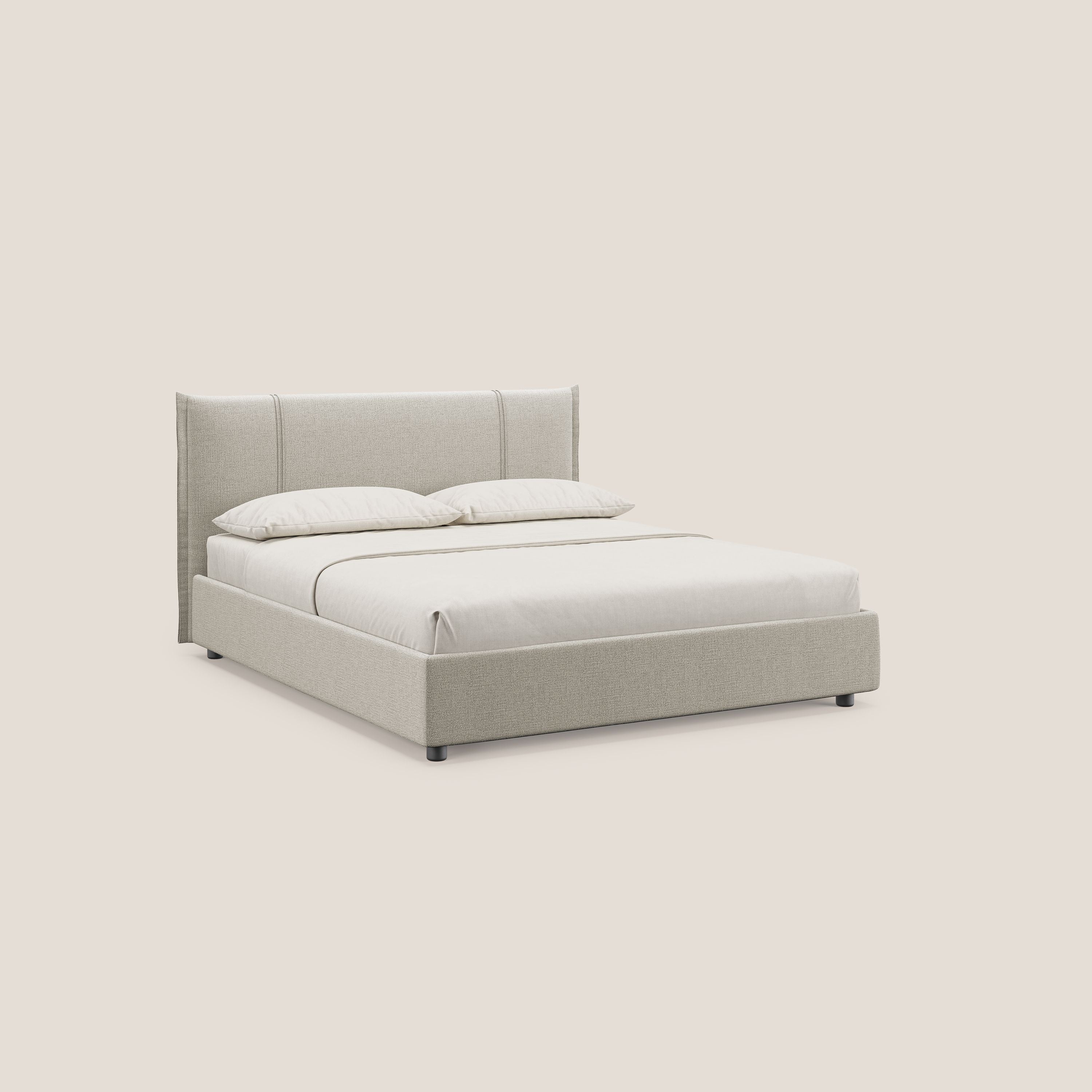 Alicia letto imbottito con vano contenitore in tessuto impermeabile T14 tortora - divitt.sbs