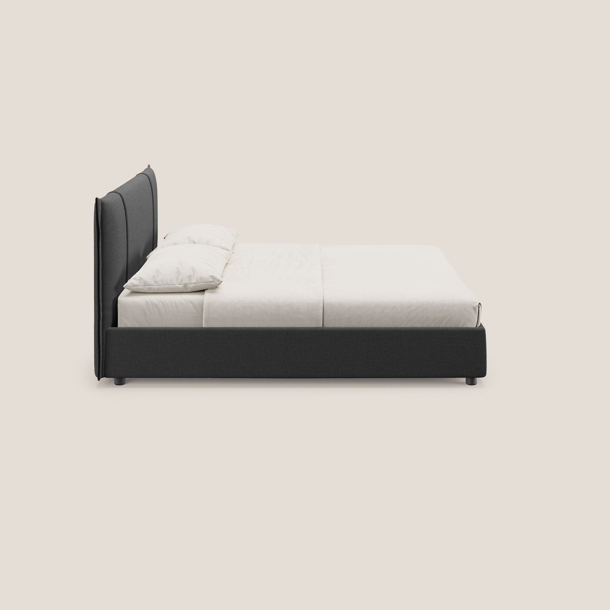 Alicia letto imbottito con vano contenitore in tessuto impermeabile T14 antracite - divitt.sbs