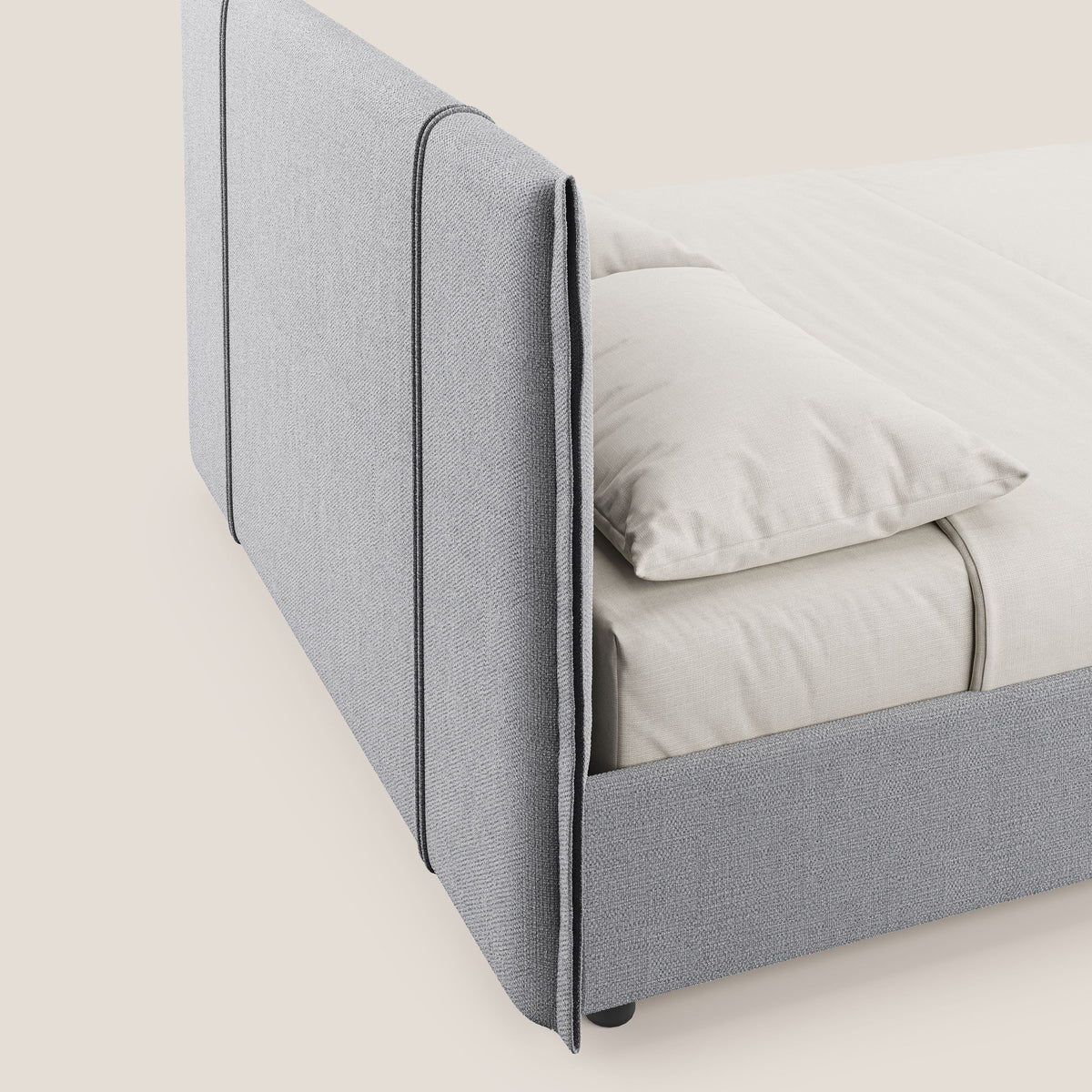 Alicia letto imbottito con vano contenitore in tessuto impermeabile T14 grigio chiaro - divitt.sbs