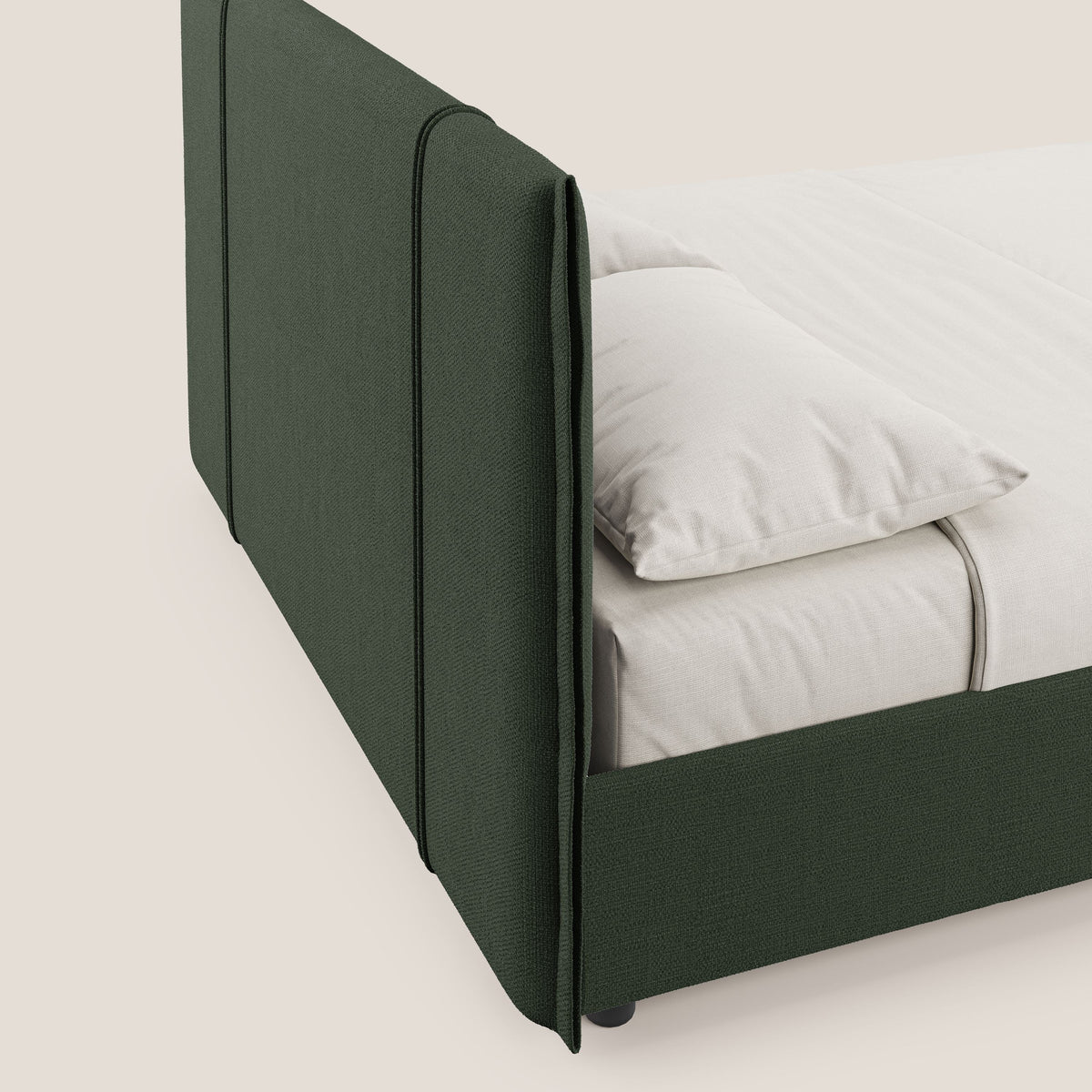Alicia letto imbottito con vano contenitore in tessuto impermeabile T14 verde - divitt.sbs