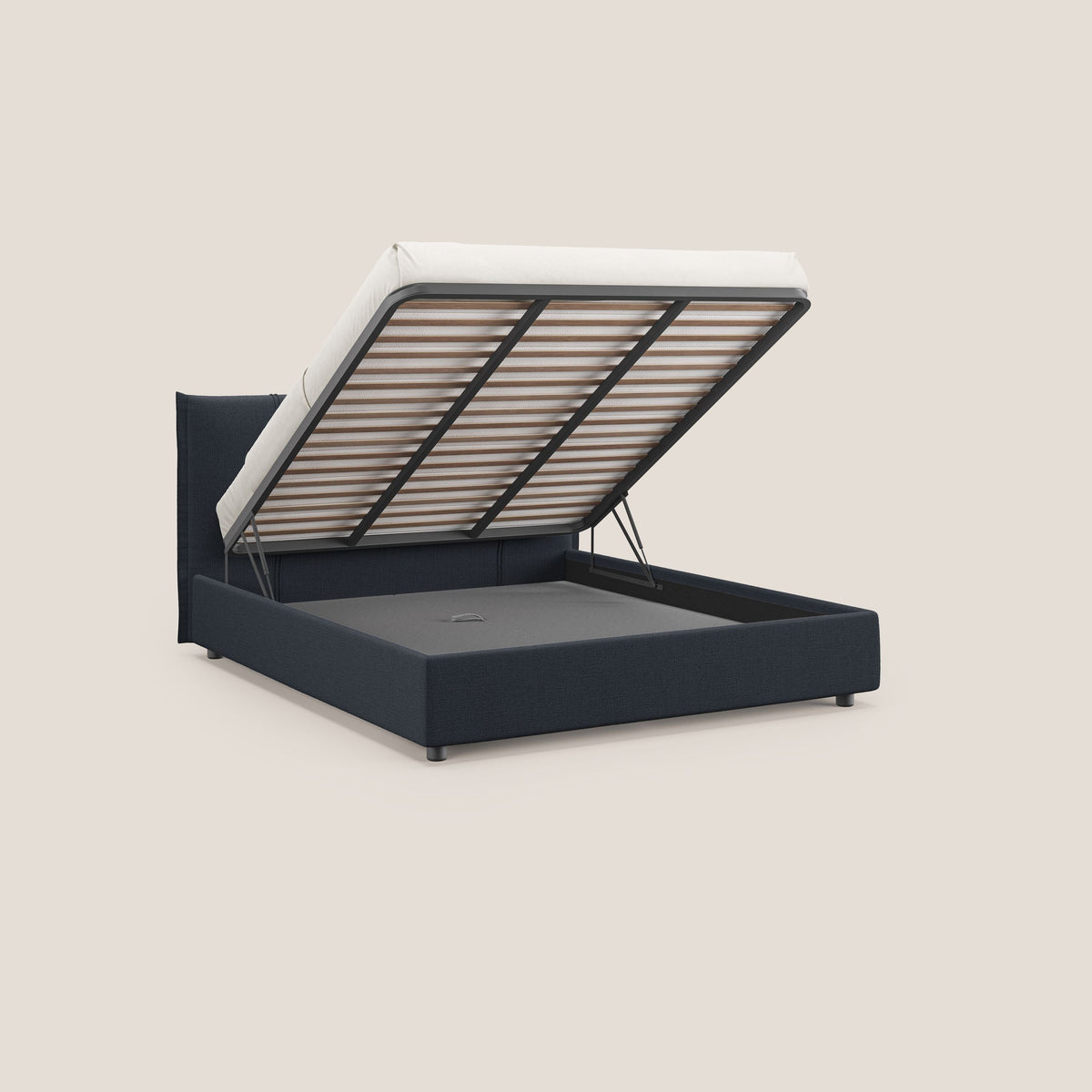 Alicia letto imbottito con vano contenitore in tessuto impermeabile T14 blu - divitt.sbs