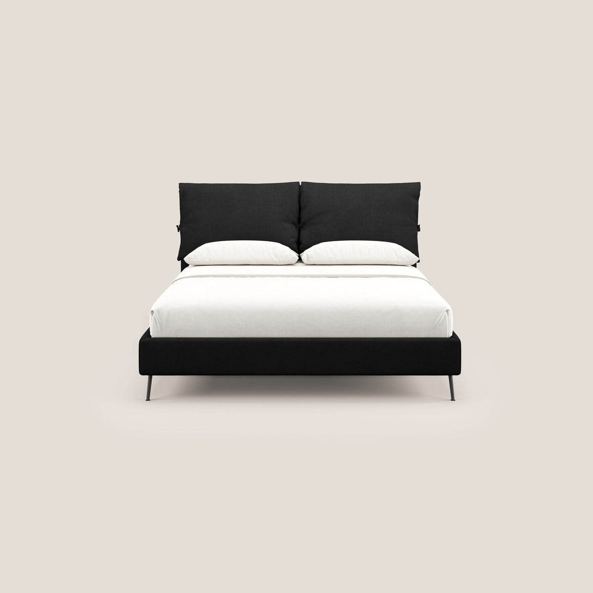 Artemisia letto imbottito con piedini alti sfoderabile in tessuto smacchiabile T17 nero - divitt.sbs