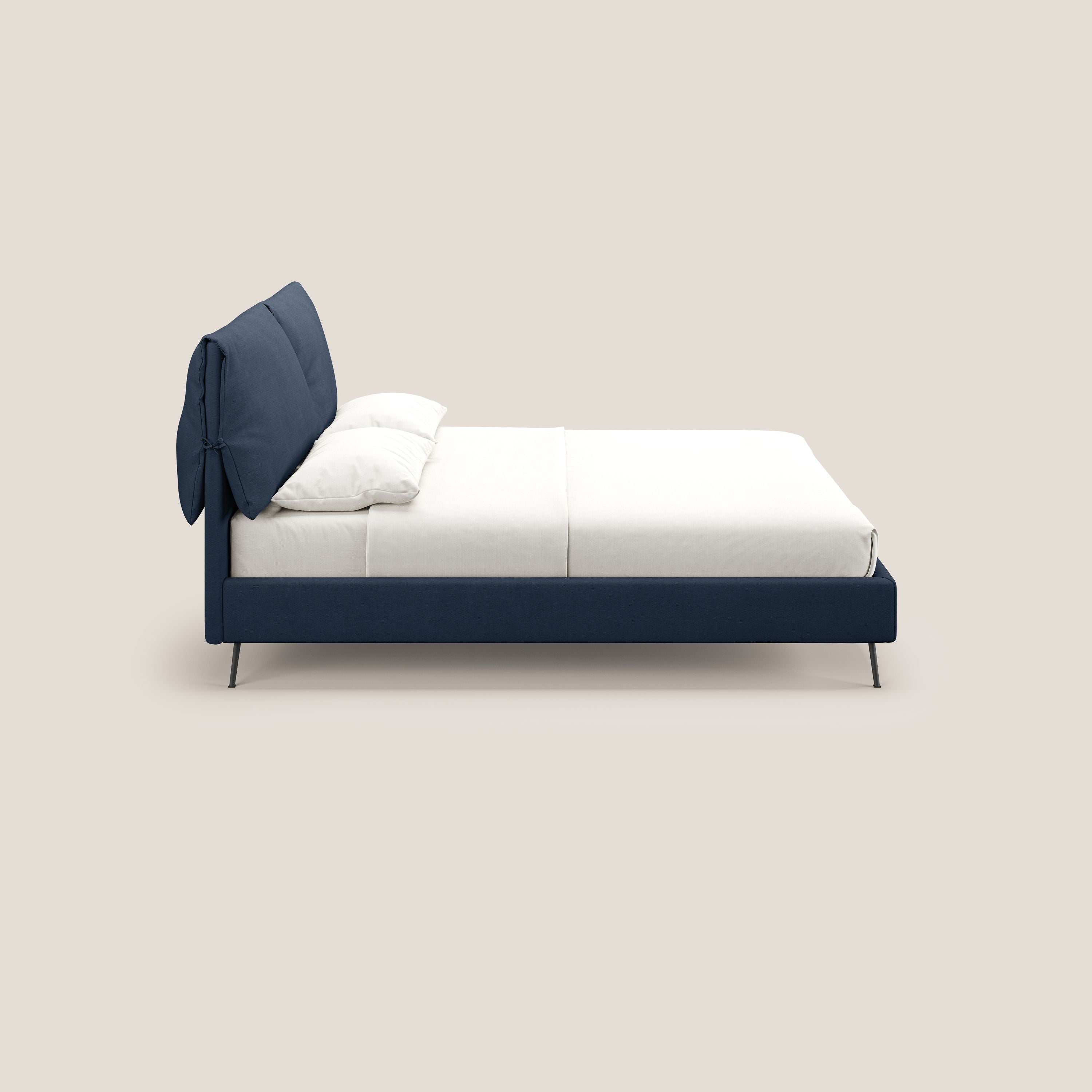 Artemisia letto imbottito con piedini alti sfoderabile in tessuto smacchiabile T17 blu - divitt.sbs