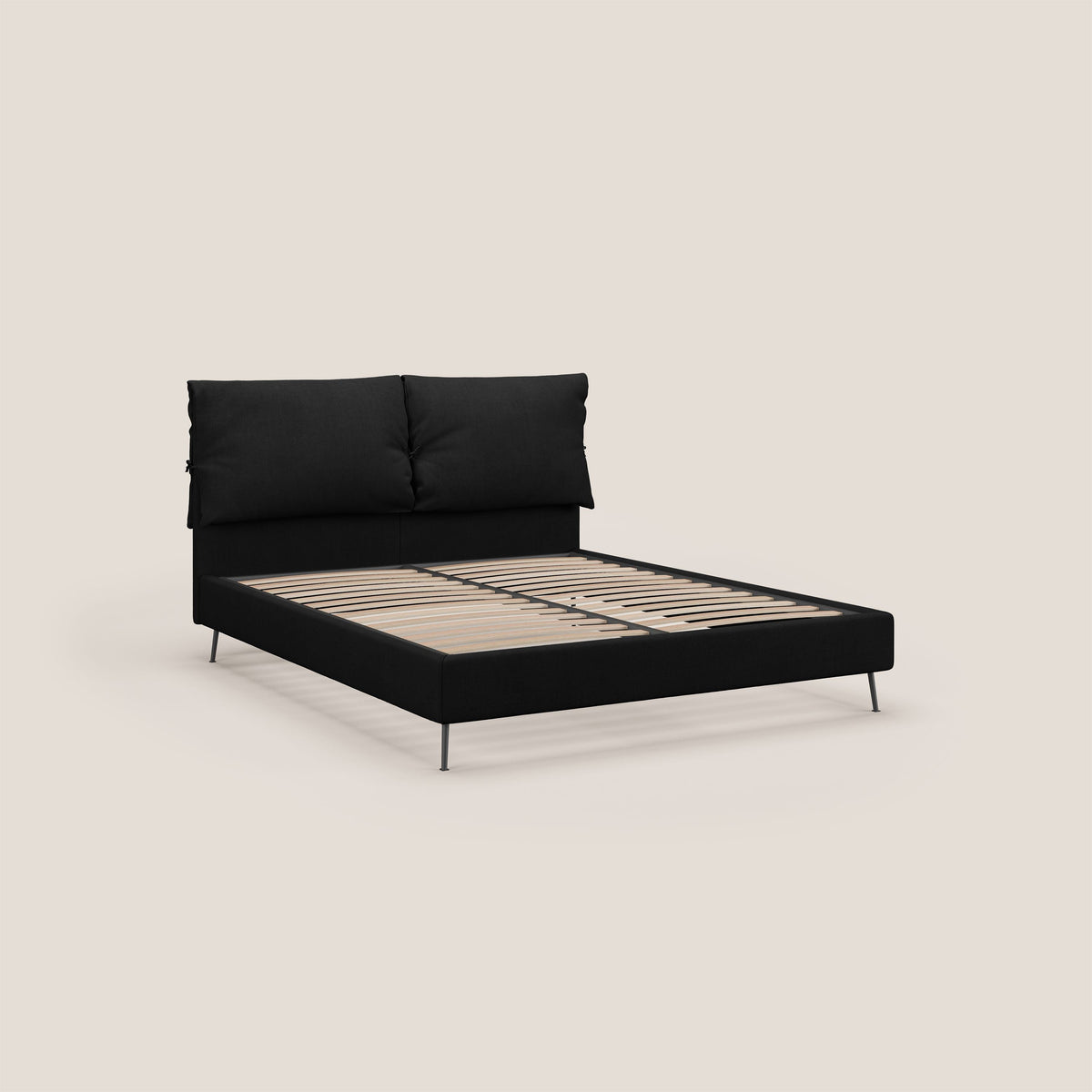 Artemisia letto imbottito con piedini alti sfoderabile in tessuto smacchiabile T17 nero - divitt.sbs