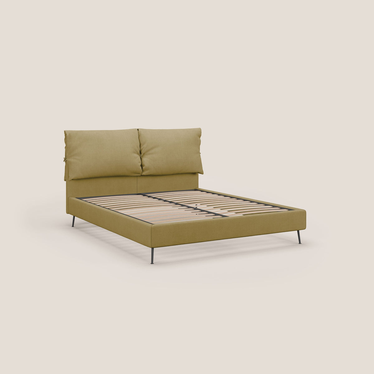 Artemisia letto imbottito con piedini alti sfoderabile in tessuto smacchiabile T17 giallo - divitt.sbs