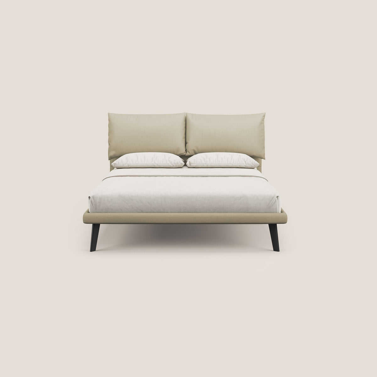 Astrid letto imbottito con piedi in legno in microfibra smacchiabile T11 panna - divitt.sbs