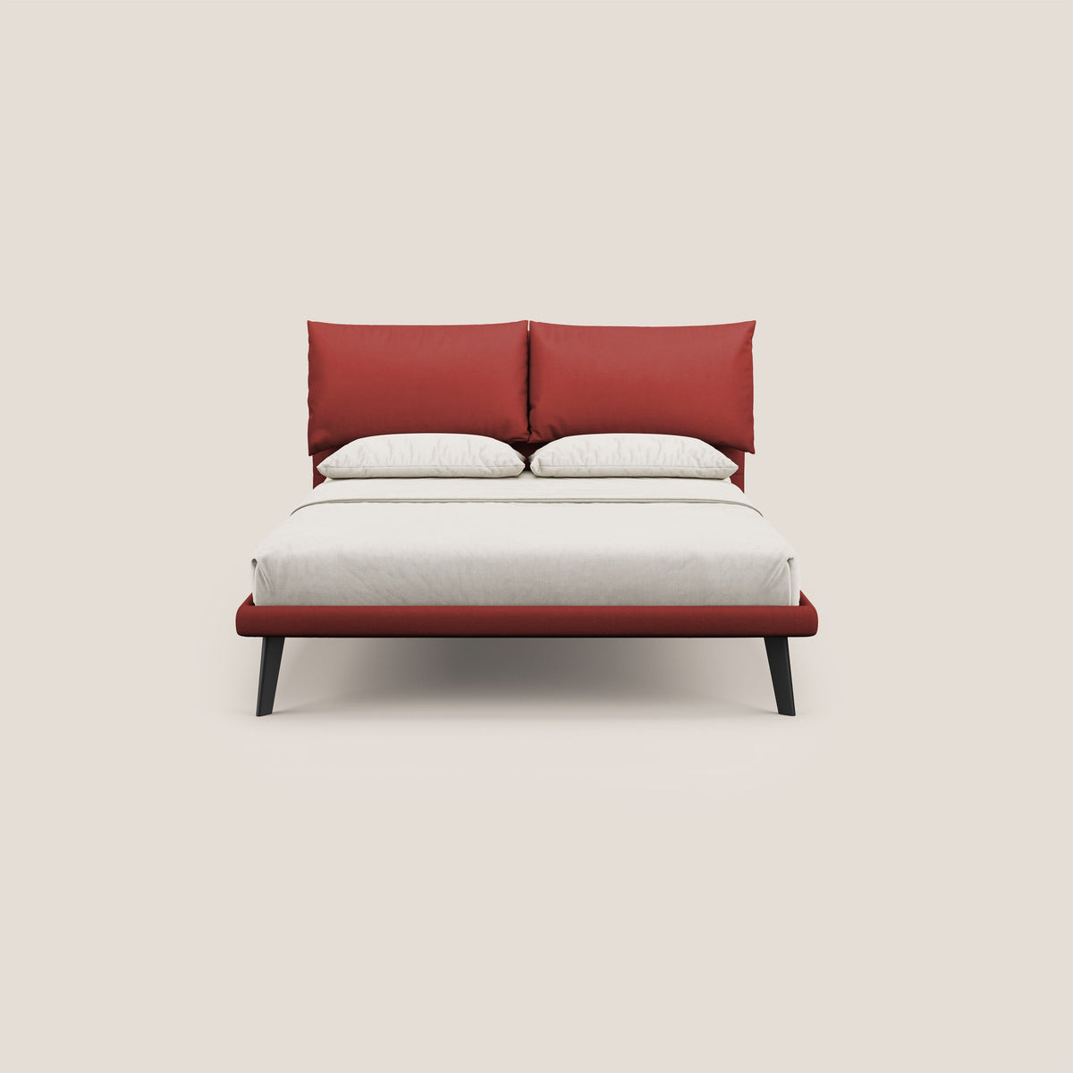 Astrid letto imbottito con piedi in legno in microfibra smacchiabile T11 rosso - divitt.sbs