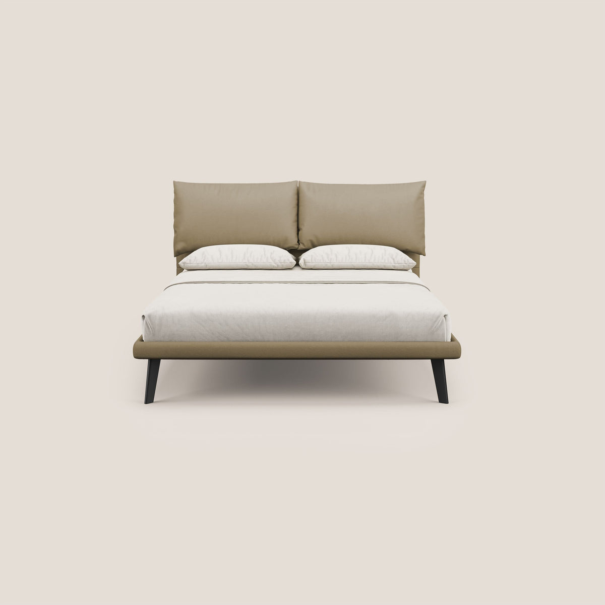 Astrid letto imbottito con piedi in legno in microfibra smacchiabile T11 beige - divitt.sbs