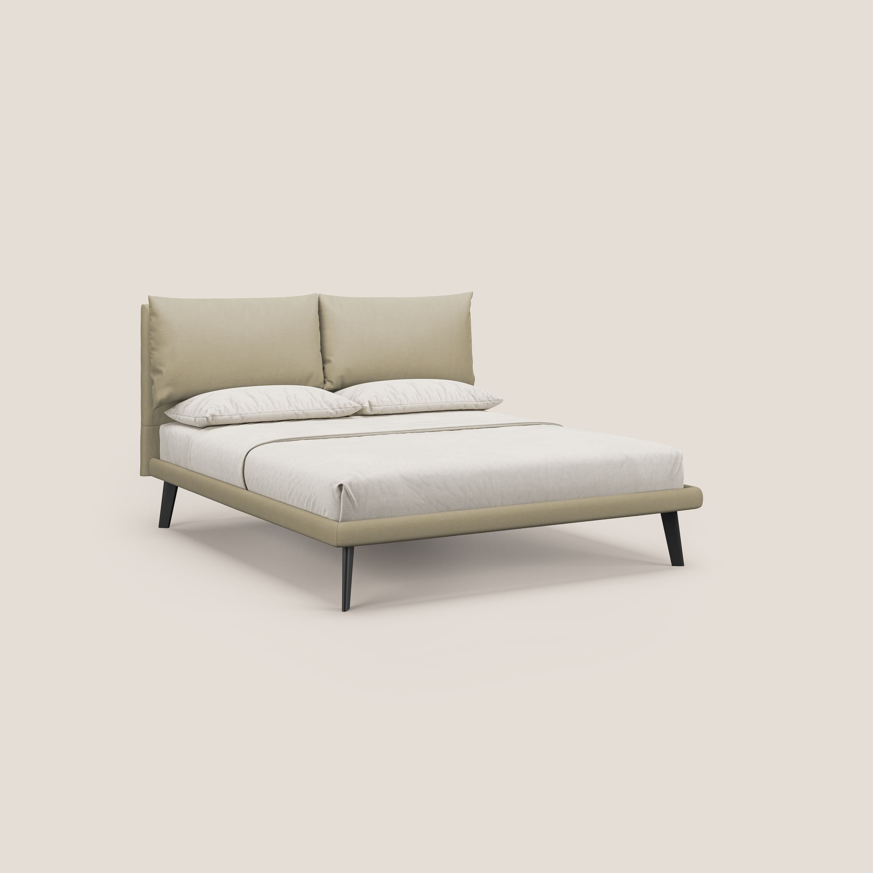 Astrid letto imbottito con piedi in legno in microfibra smacchiabile T11 panna - divitt.sbs