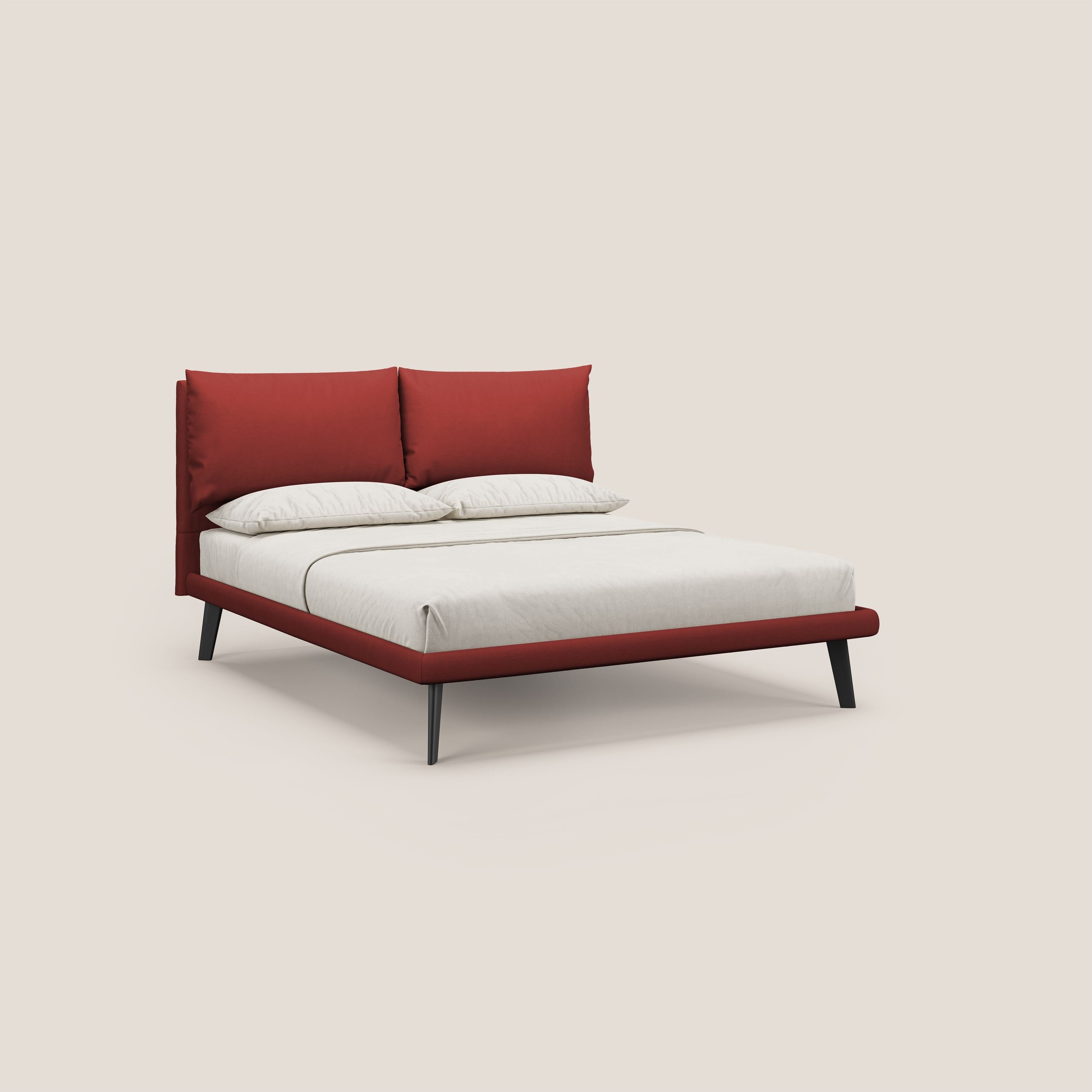 Astrid letto imbottito con piedi in legno in microfibra smacchiabile T11 rosso - divitt.sbs