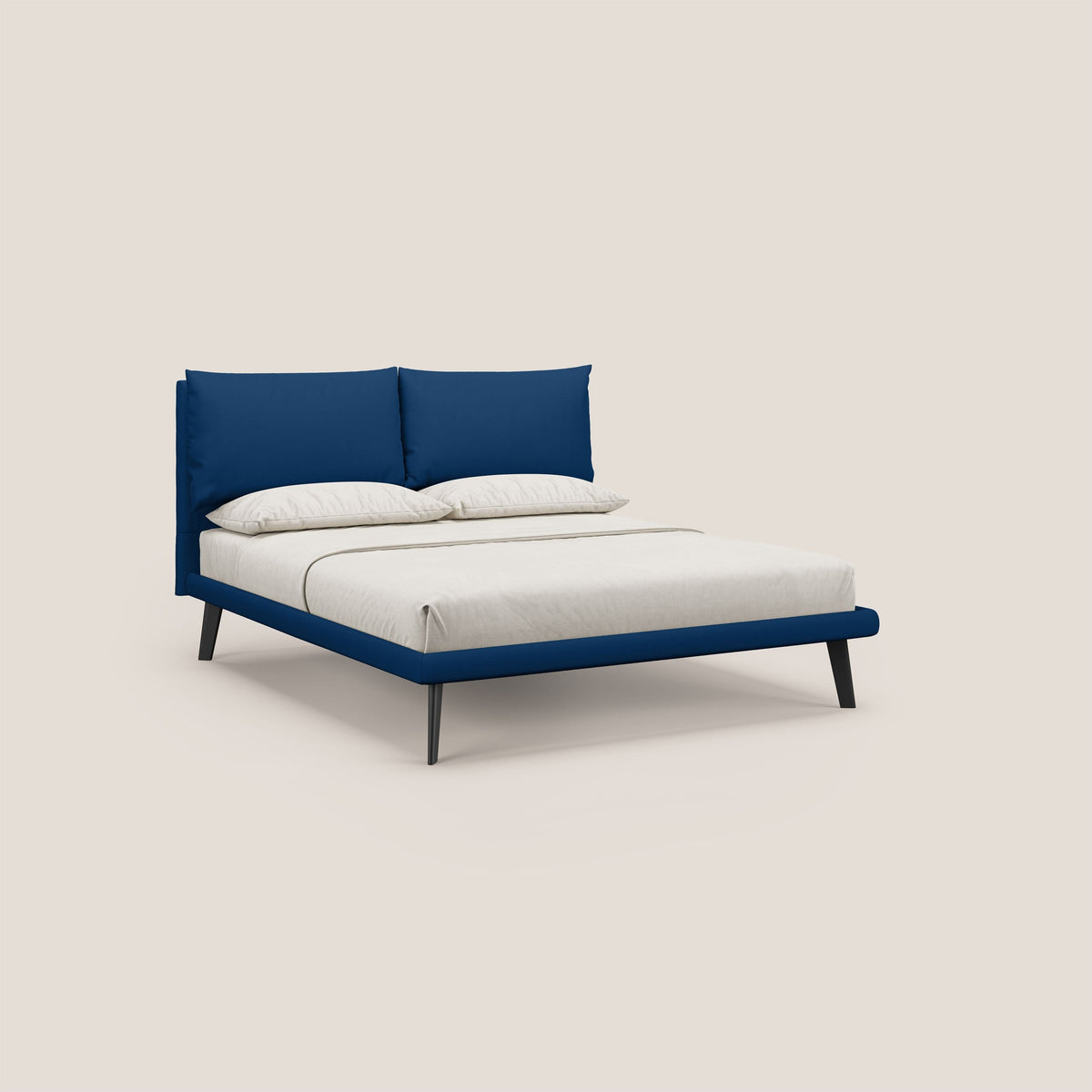 Astrid letto imbottito con piedi in legno in microfibra smacchiabile T11 blu - divitt.sbs