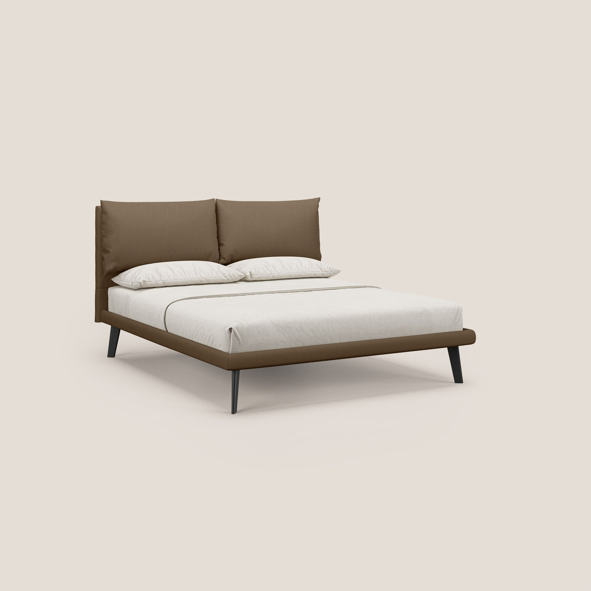 Astrid letto imbottito con piedi in legno in microfibra smacchiabile T11 marrone - divitt.sbs