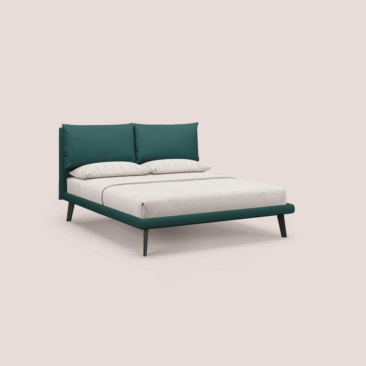 Astrid letto imbottito con piedi in legno in microfibra smacchiabile T11 petrolio - divitt.sbs