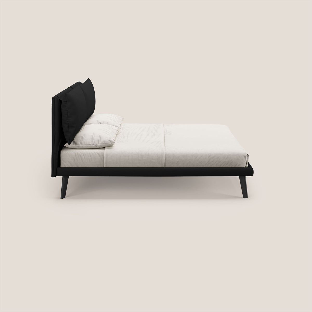 Astrid letto imbottito con piedi in legno in microfibra smacchiabile T11 nero - divitt.sbs