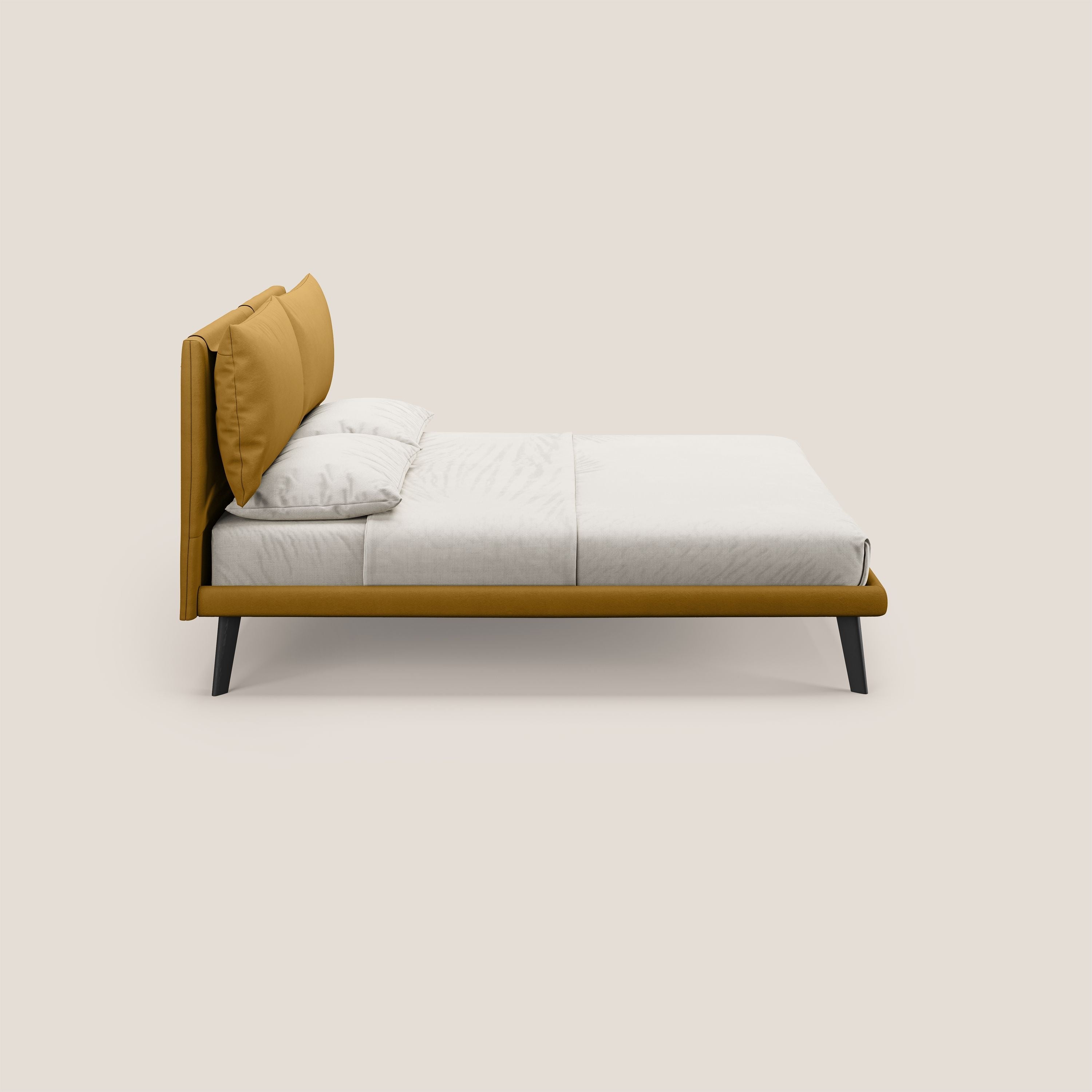 Astrid letto imbottito con piedi in legno in microfibra smacchiabile T11 giallo - divitt.sbs