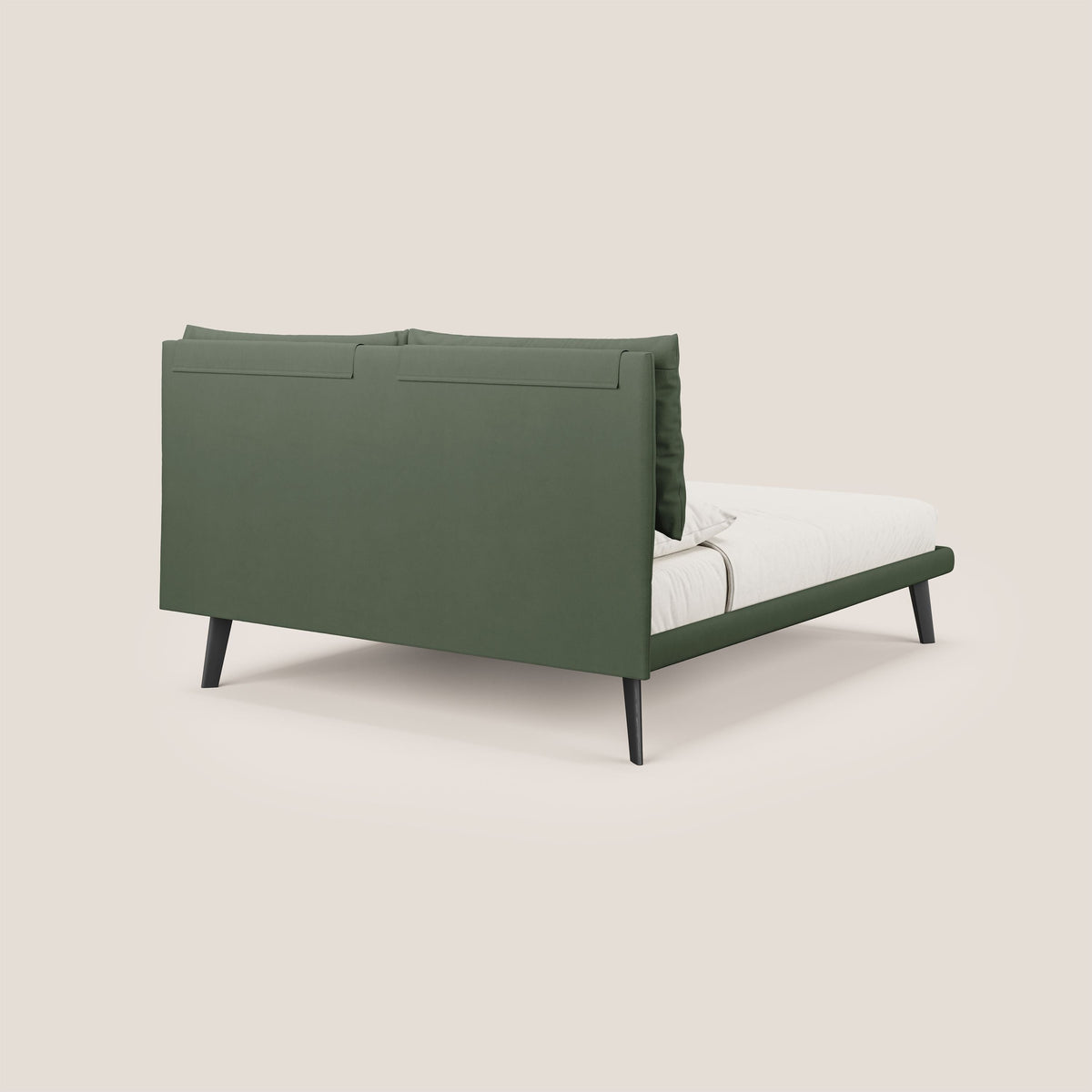 Astrid letto imbottito con piedi in legno in microfibra smacchiabile T11 verde - divitt.sbs