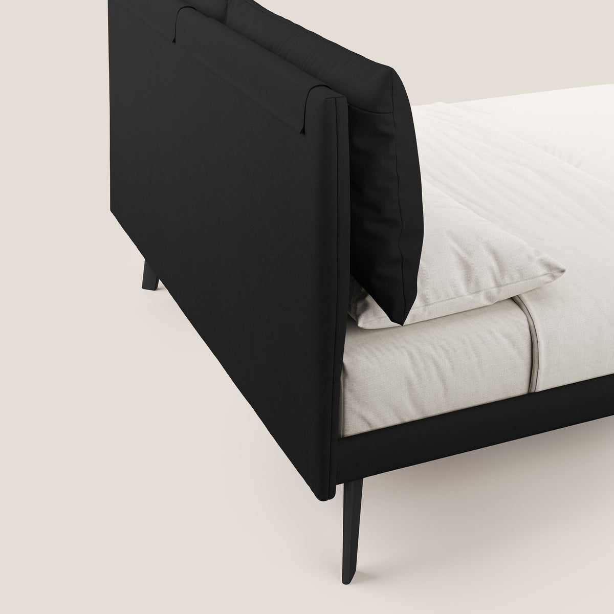 Astrid letto imbottito con piedi in legno in microfibra smacchiabile T11 nero - divitt.sbs