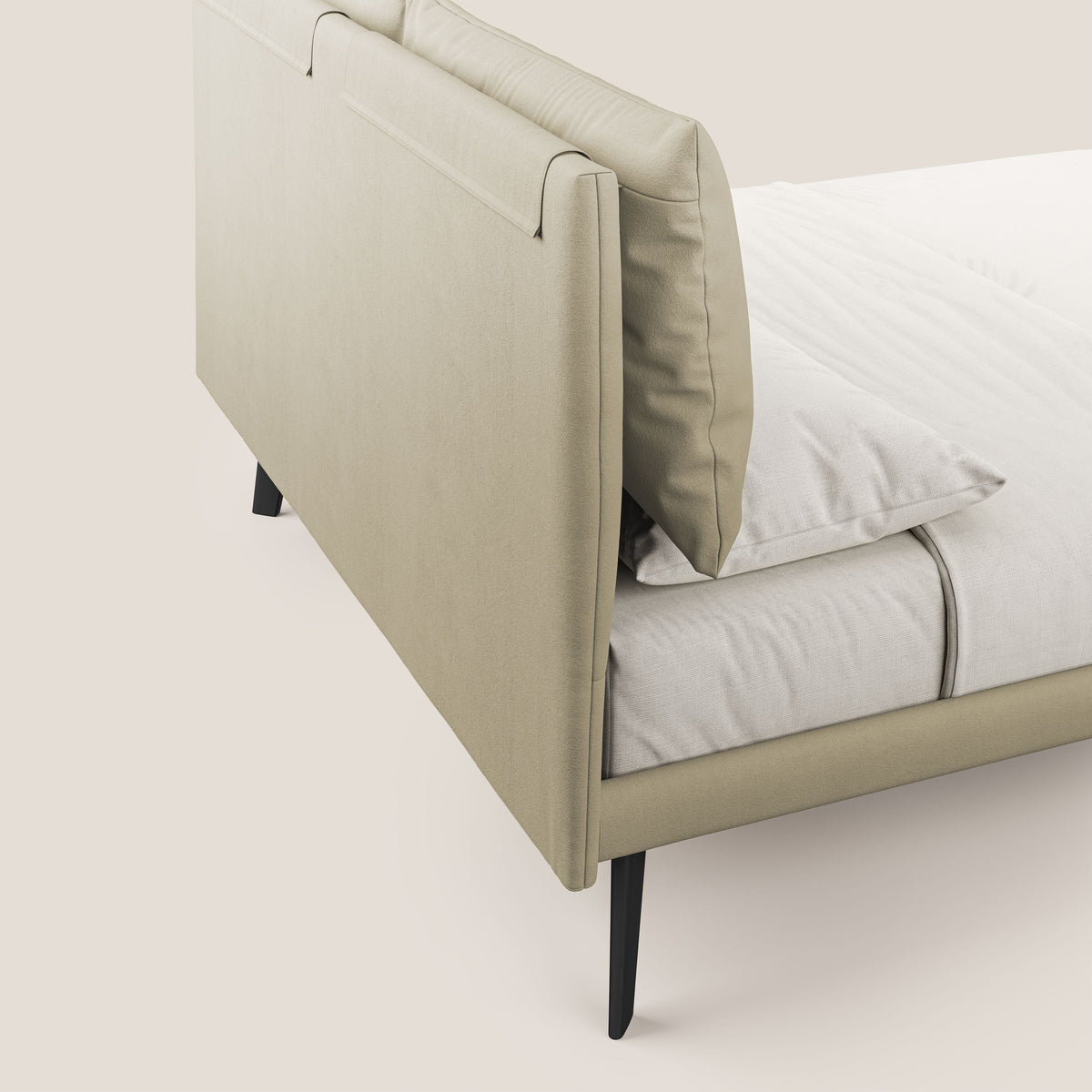 Astrid letto imbottito con piedi in legno in microfibra smacchiabile T11 panna - divitt.sbs