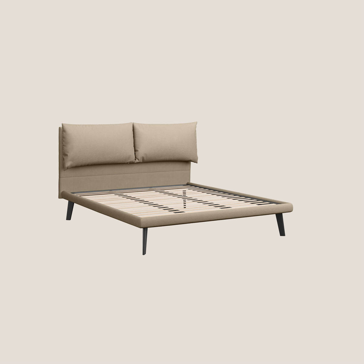 Astrid letto imbottito con piedi in legno in microfibra smacchiabile T11 tortora - divitt.sbs
