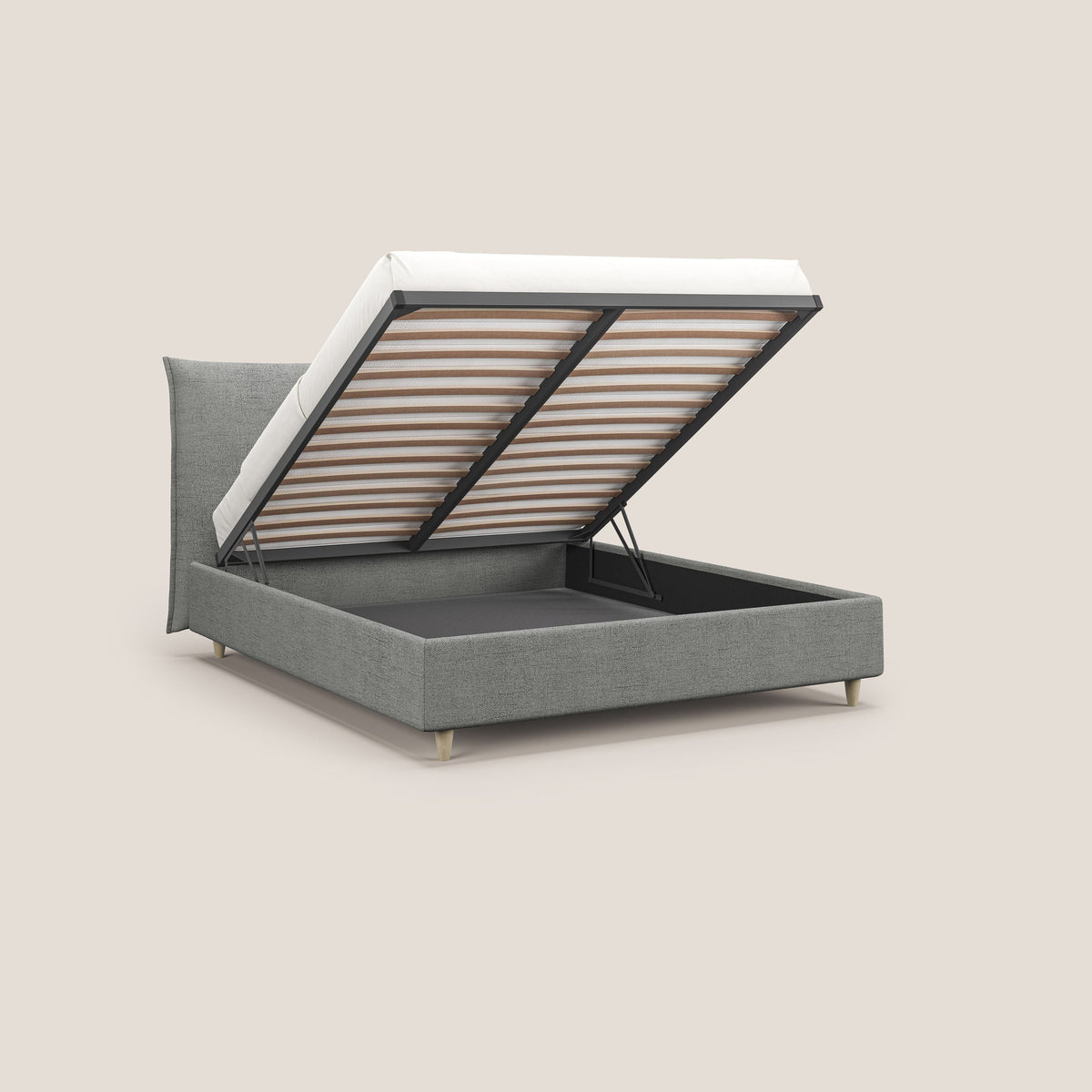 Audrey letto imbottito contenitore e sfoderabile in tessuto fiammato impermeabile T03 grigio chiaro - divitt.sbs