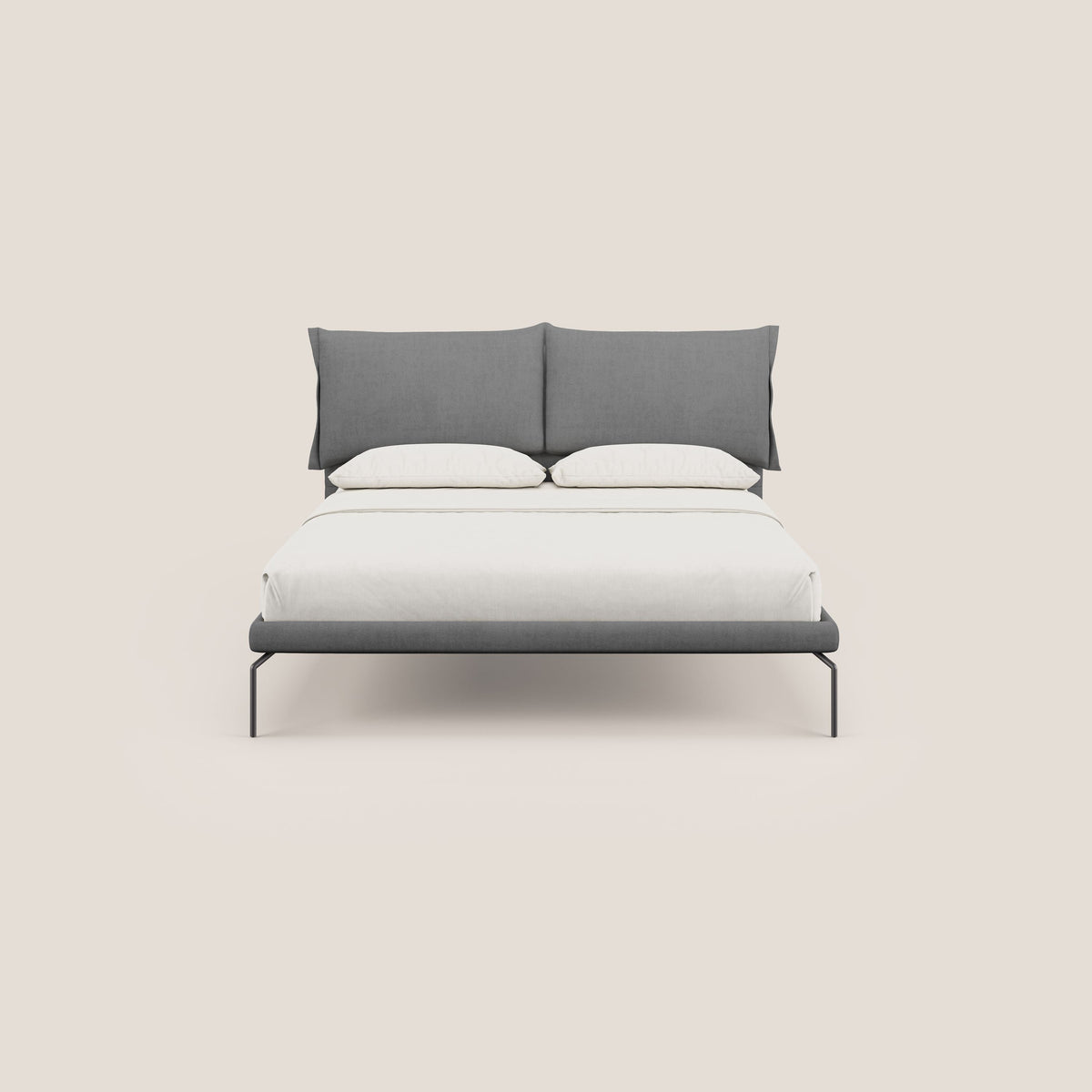 Bice letto imbottito con cuscini e piedi alti in metallo in tessuto impermeabile T02 grigio - divitt.sbs