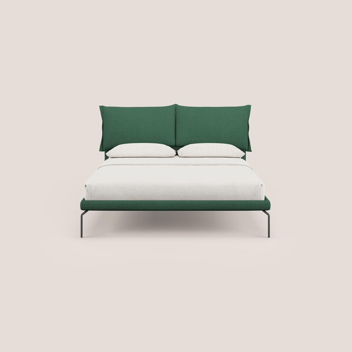 Bice letto imbottito con cuscini e piedi alti in metallo in tessuto impermeabile T02 verde - divitt.sbs