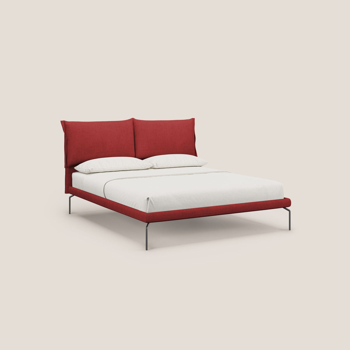 Bice letto imbottito con cuscini e piedi alti in metallo in tessuto impermeabile T02 rosso - divitt.sbs