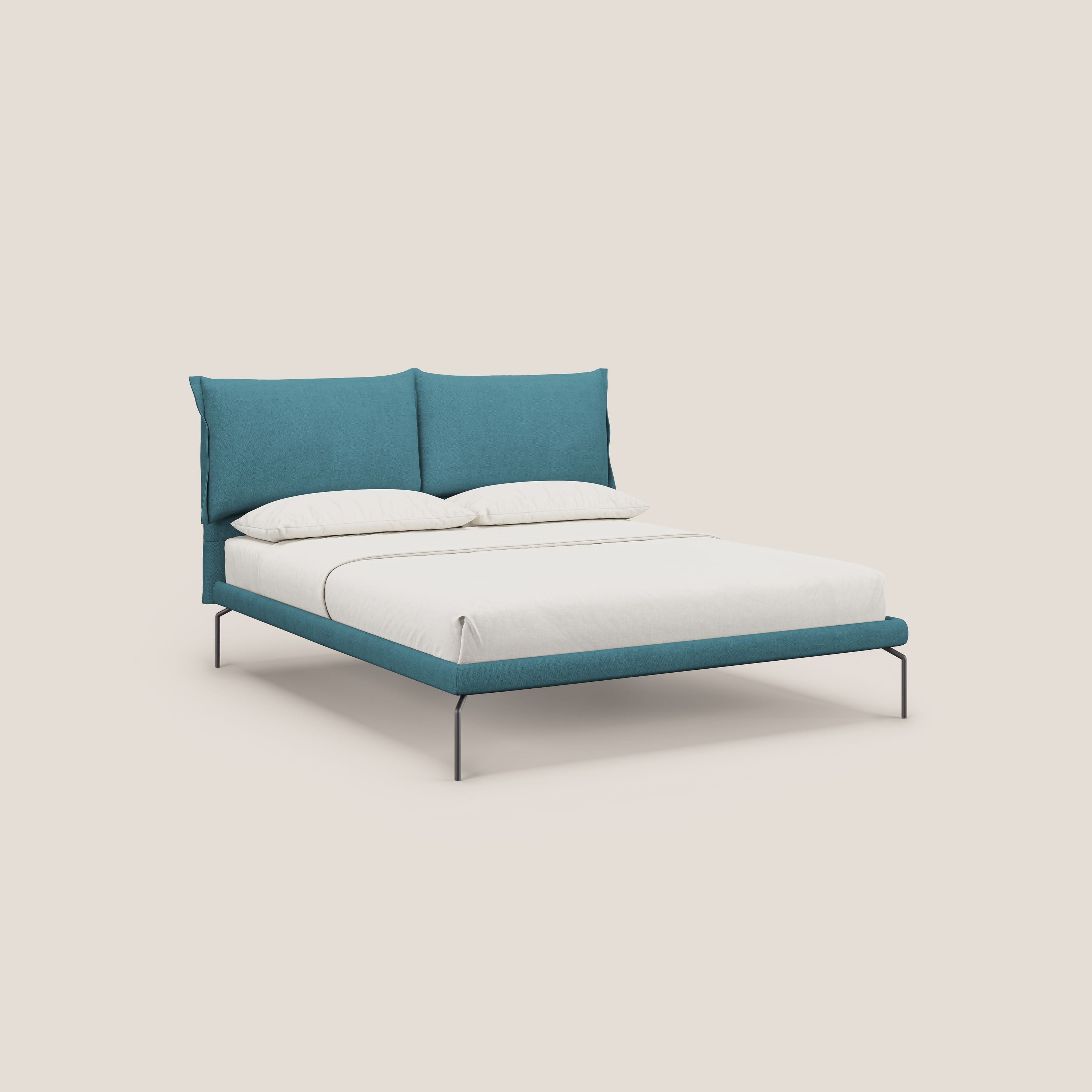 Bice letto imbottito con cuscini e piedi alti in metallo in tessuto impermeabile T02 azzurro - divitt.sbs