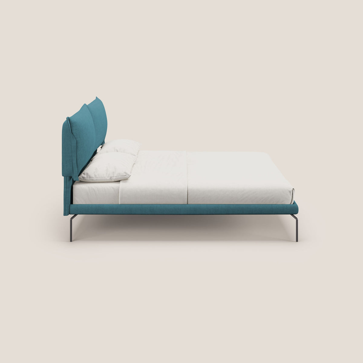 Bice letto imbottito con cuscini e piedi alti in metallo in tessuto impermeabile T02 azzurro - divitt.sbs