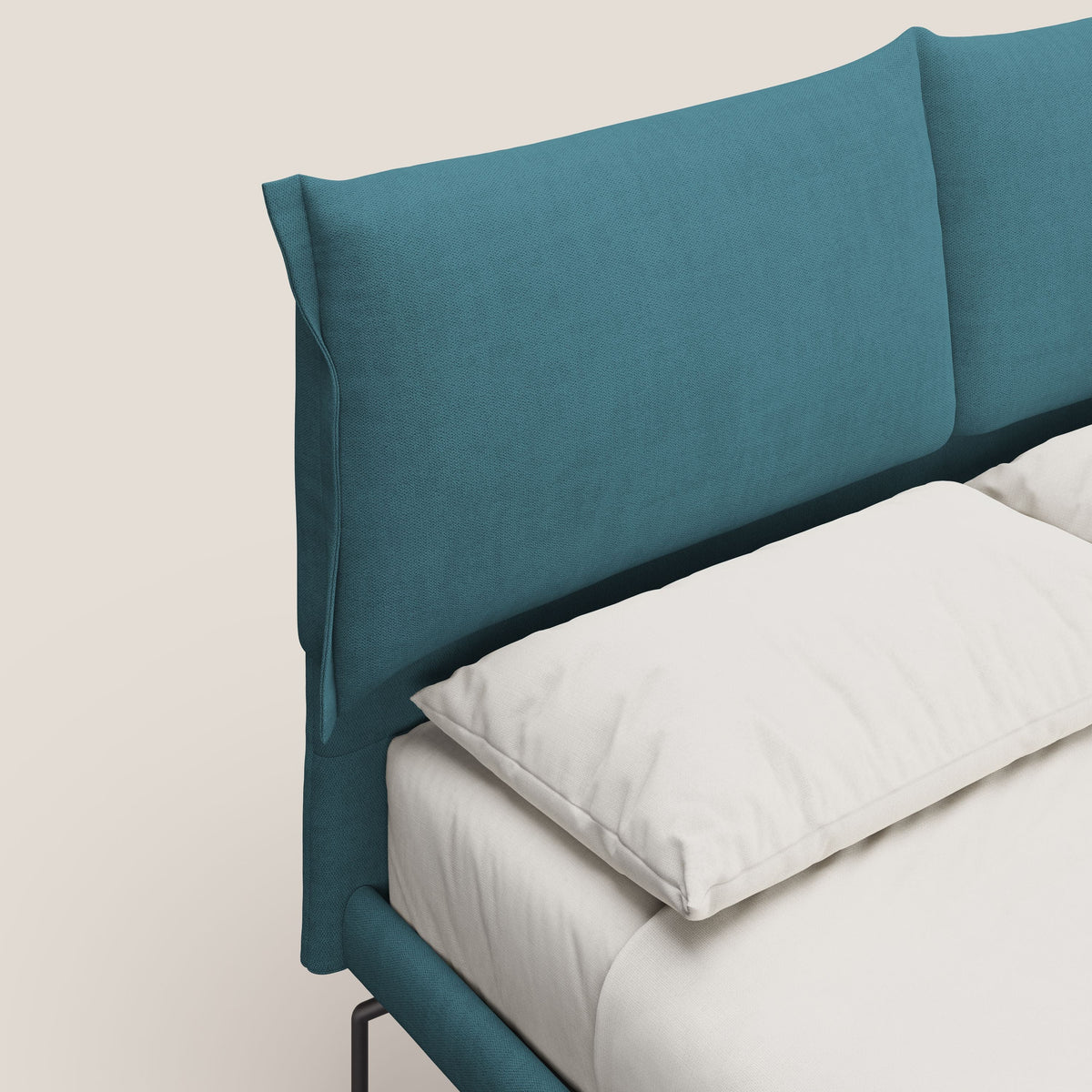 Bice letto imbottito con cuscini e piedi alti in metallo in tessuto impermeabile T02 azzurro - divitt.sbs