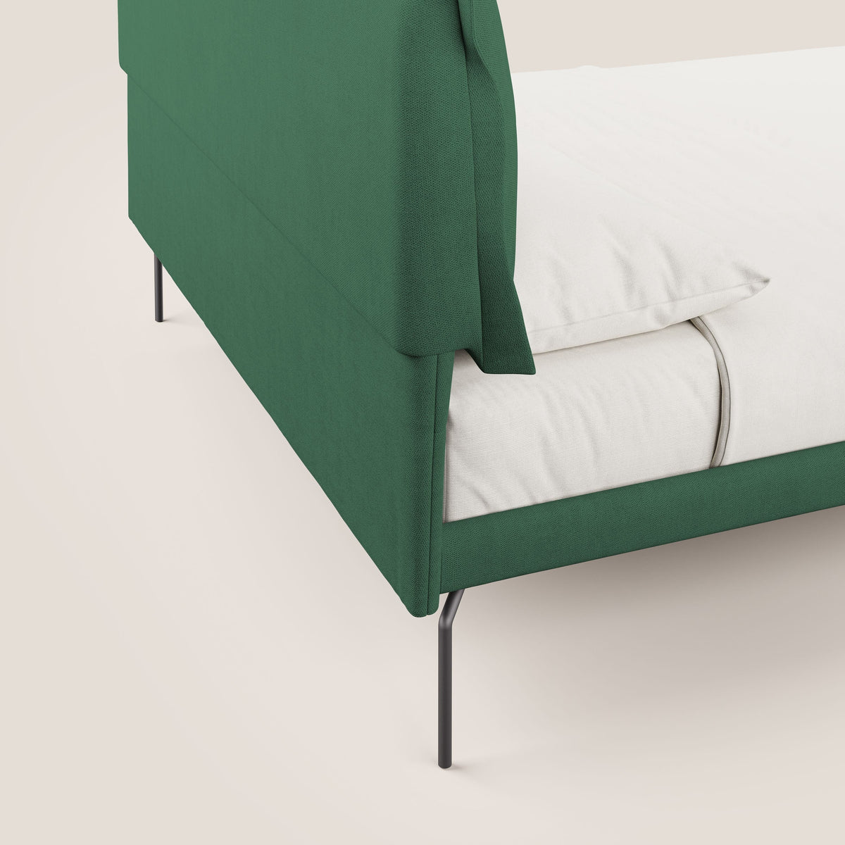 Bice letto imbottito con cuscini e piedi alti in metallo in tessuto impermeabile T02 verde - divitt.sbs