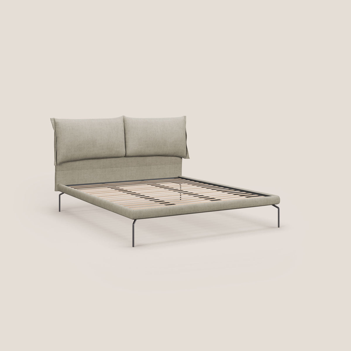 Bice letto imbottito con cuscini e piedi alti in metallo in tessuto impermeabile T02 panna - divitt.sbs