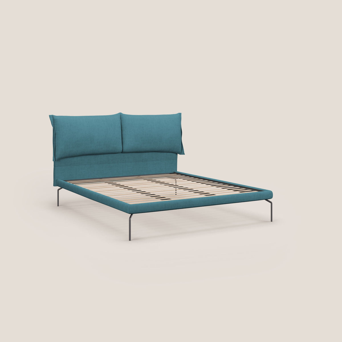 Bice letto imbottito con cuscini e piedi alti in metallo in tessuto impermeabile T02 azzurro - divitt.sbs