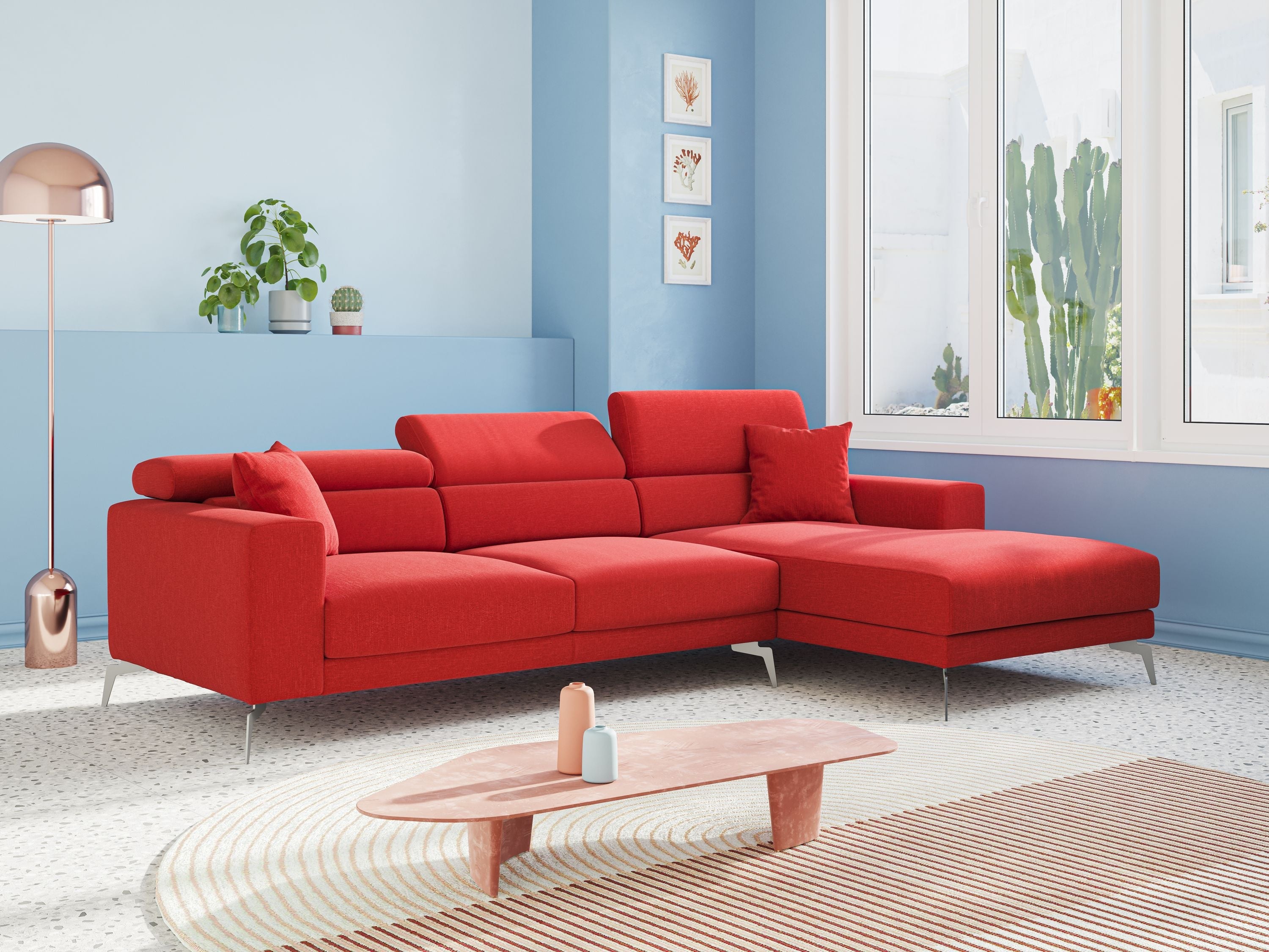 Blade Divano moderno angolare con poggiatesta reclinabili in tessuto impermeabile simil-cotone T13 grigio - divitt.sbs